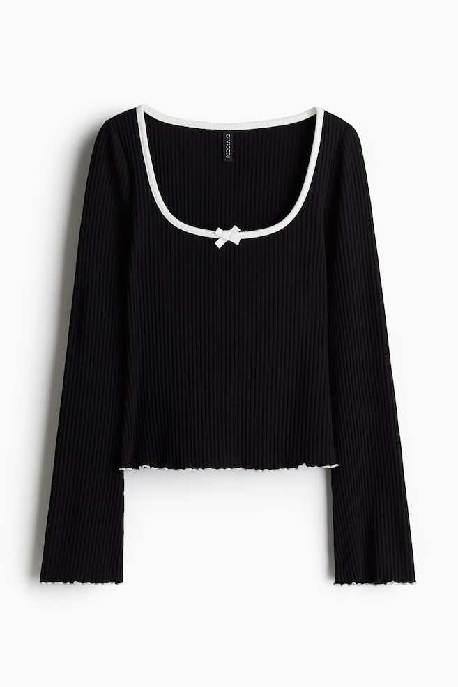 Ribbed Top with Overlocked Trim - Black - 1