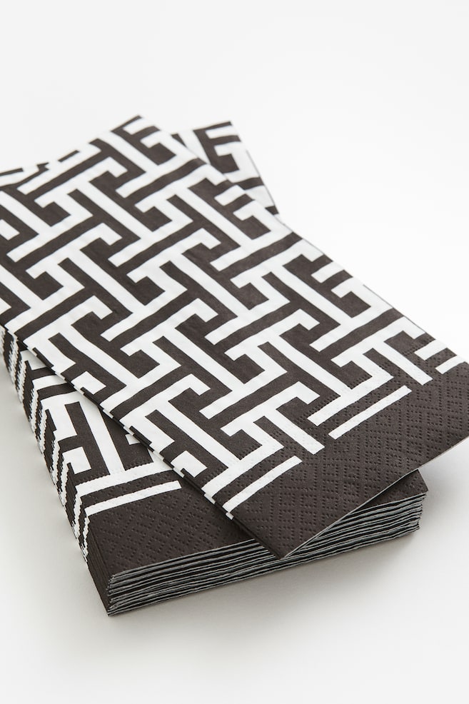 Lot de 15 serviettes en papier - Noir/motif/Jaune/motif - 2