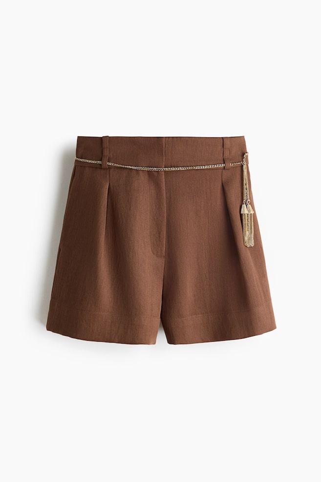 Belted tailored shorts - Dark brown - 1
