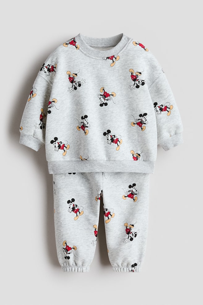 2-Piece Printed Sweatshirt and Joggers Set - Light gray/Mickey Mouse/Light beige/Dark dusty blue/Mickey Mouse/Dark gray/The Lion King/Cream/The Lion King/Dusty blue/Mickey Mouse - 1