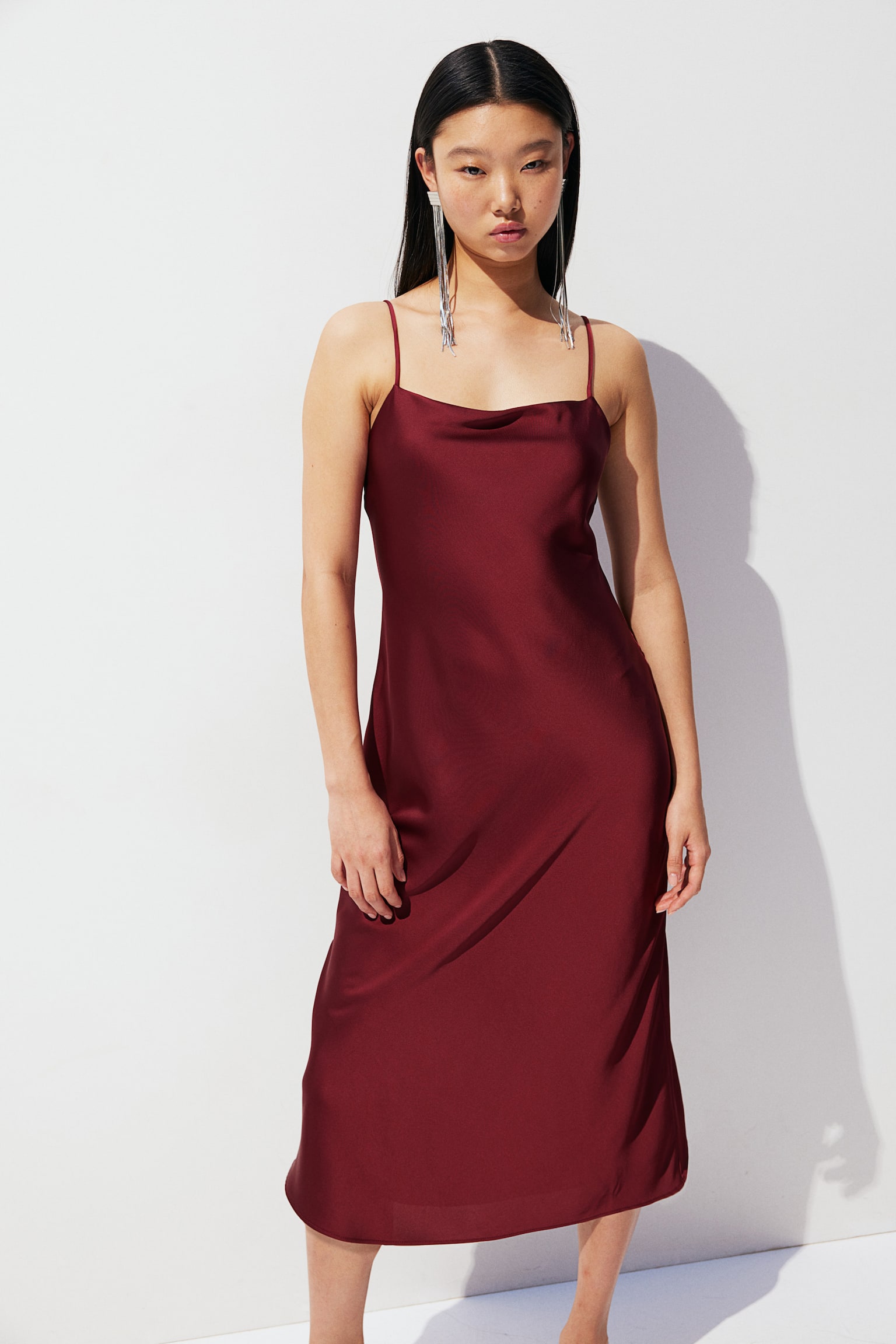 Tie-detail strappy dress - Burgundy/Black - 1