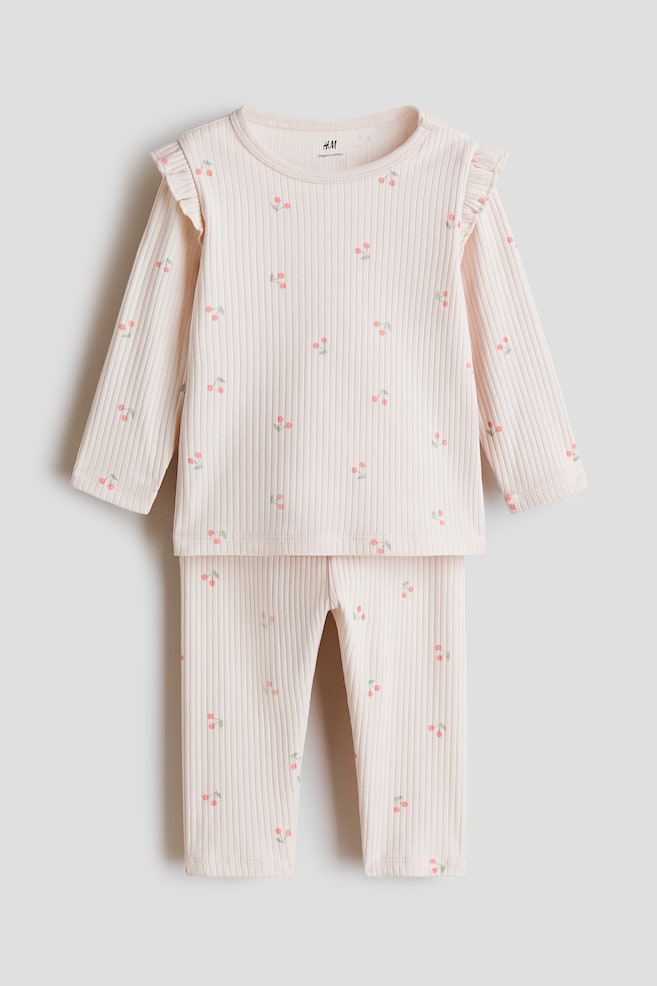 Ribbed cotton set - Light pink/Cherries/Light beige/Leopard print/Light blue/Dinosaurs/Light beige/Dark beige striped/Light beige/Giraffes/Light purple/Light beige/White striped/Cream/Hearts/Light beige/Dark grey - 1