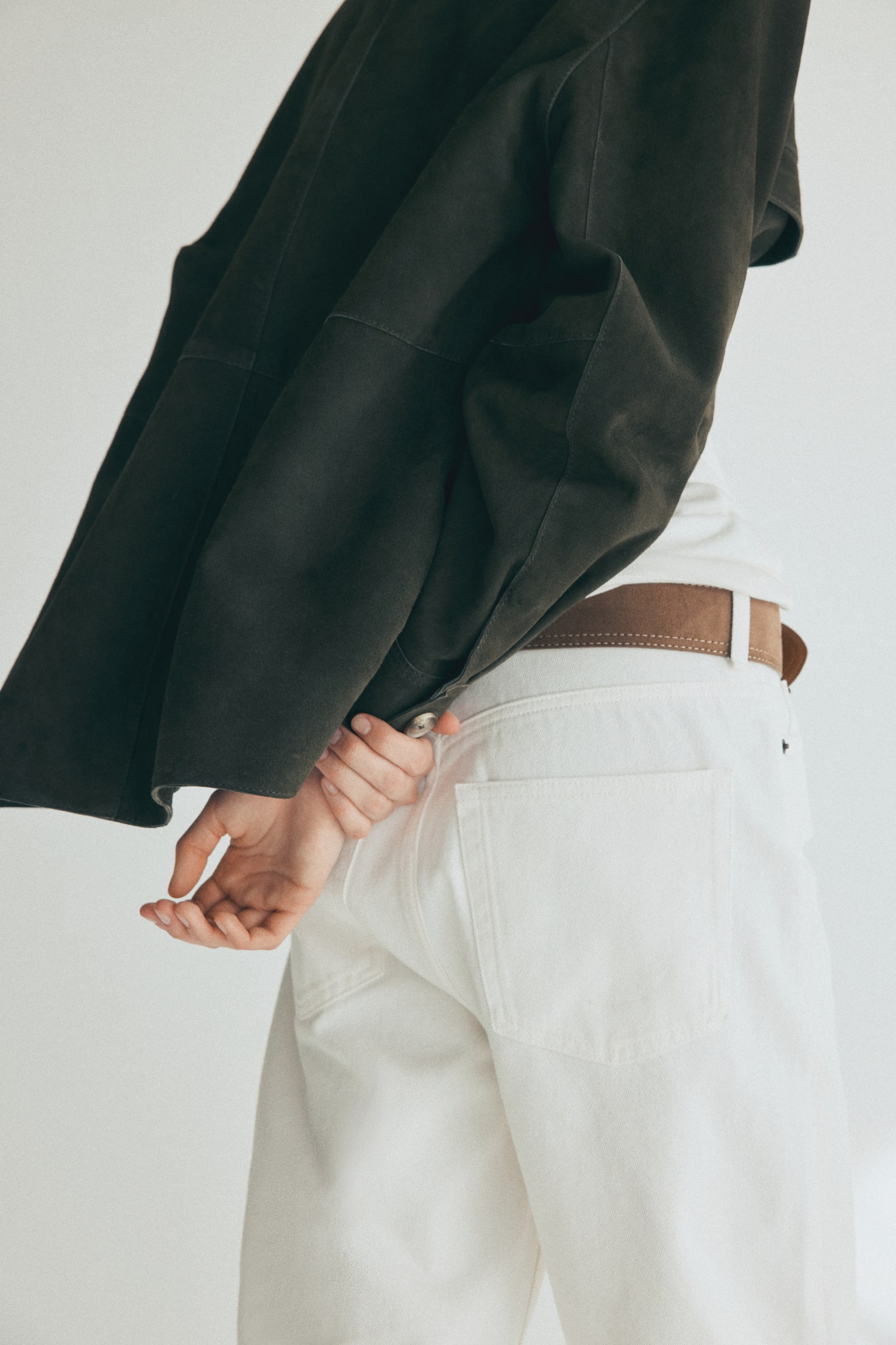 Bermudashorts i denim med bælte - Creme/Denimblå - 4