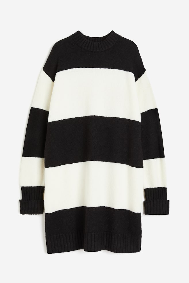 Knitted dress - Black/Striped/Light beige marl/Light blue - 2