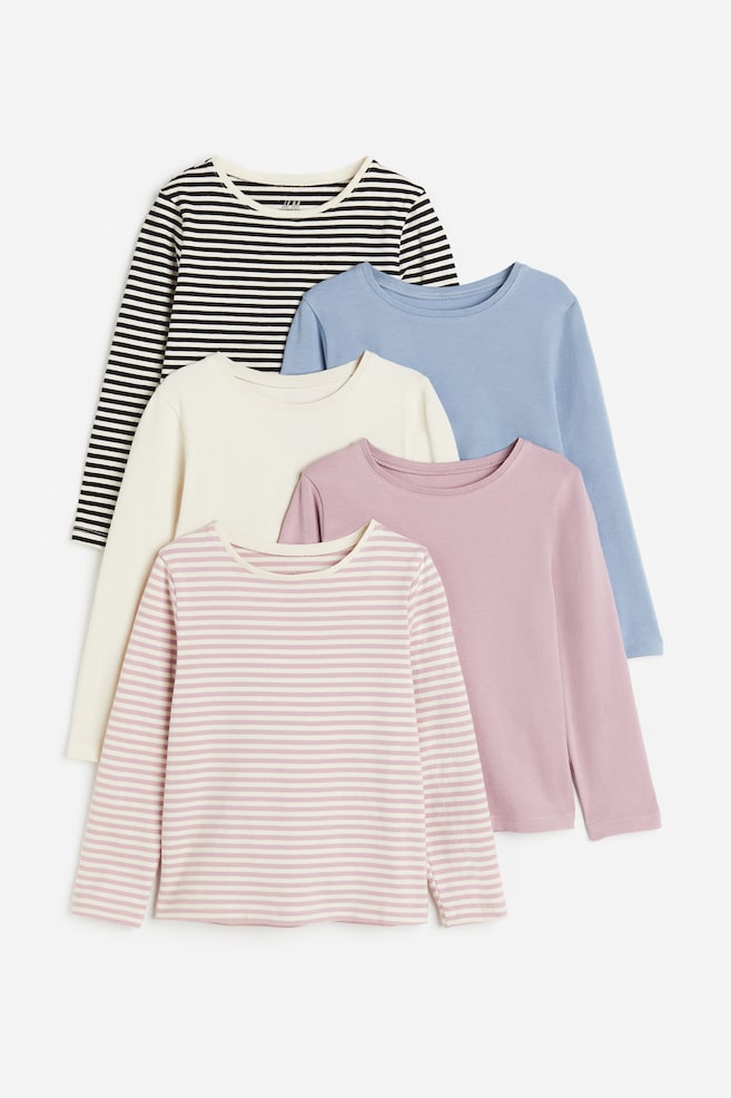 5-pack jersey tops - Pink/Striped/Dark blue/Hearts/Pink/Light blue/Pink/Light grey marl/dc/dc/dc/dc - 1