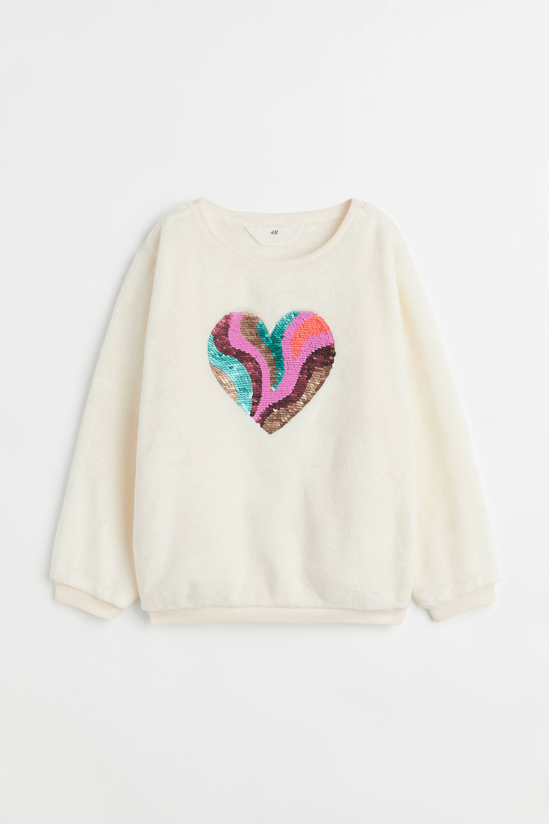 Xem ảnh lớn hơn: Áo nỉ thân trước có hoạ tiết - Màu kem/Trái tim - Kids | H&M VN 1