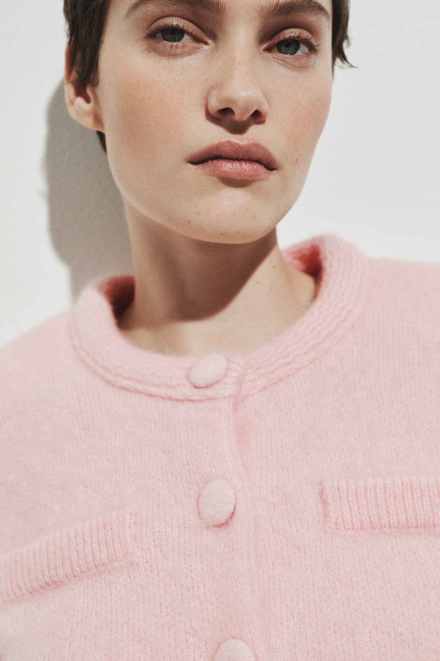 Mohair-blend shoulder-pad cardigan - Light pink/Light greige - 3