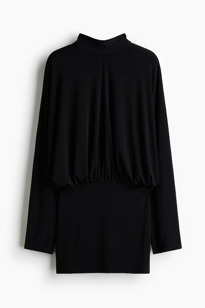 Robe à manches chauve-souris avec détail à nouer - Noir/Crème - 1
