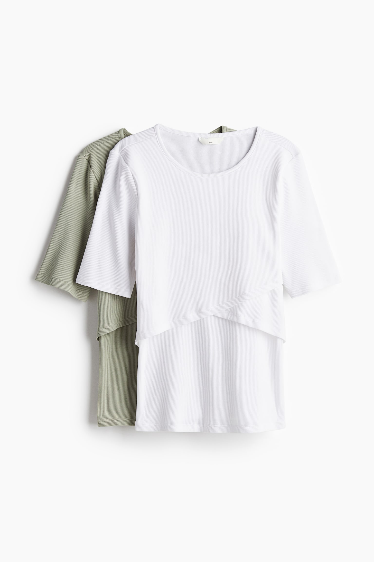 MAMA 2-pack Before & After nursing tops - Light khaki green/White/Khaki green/Striped - 2