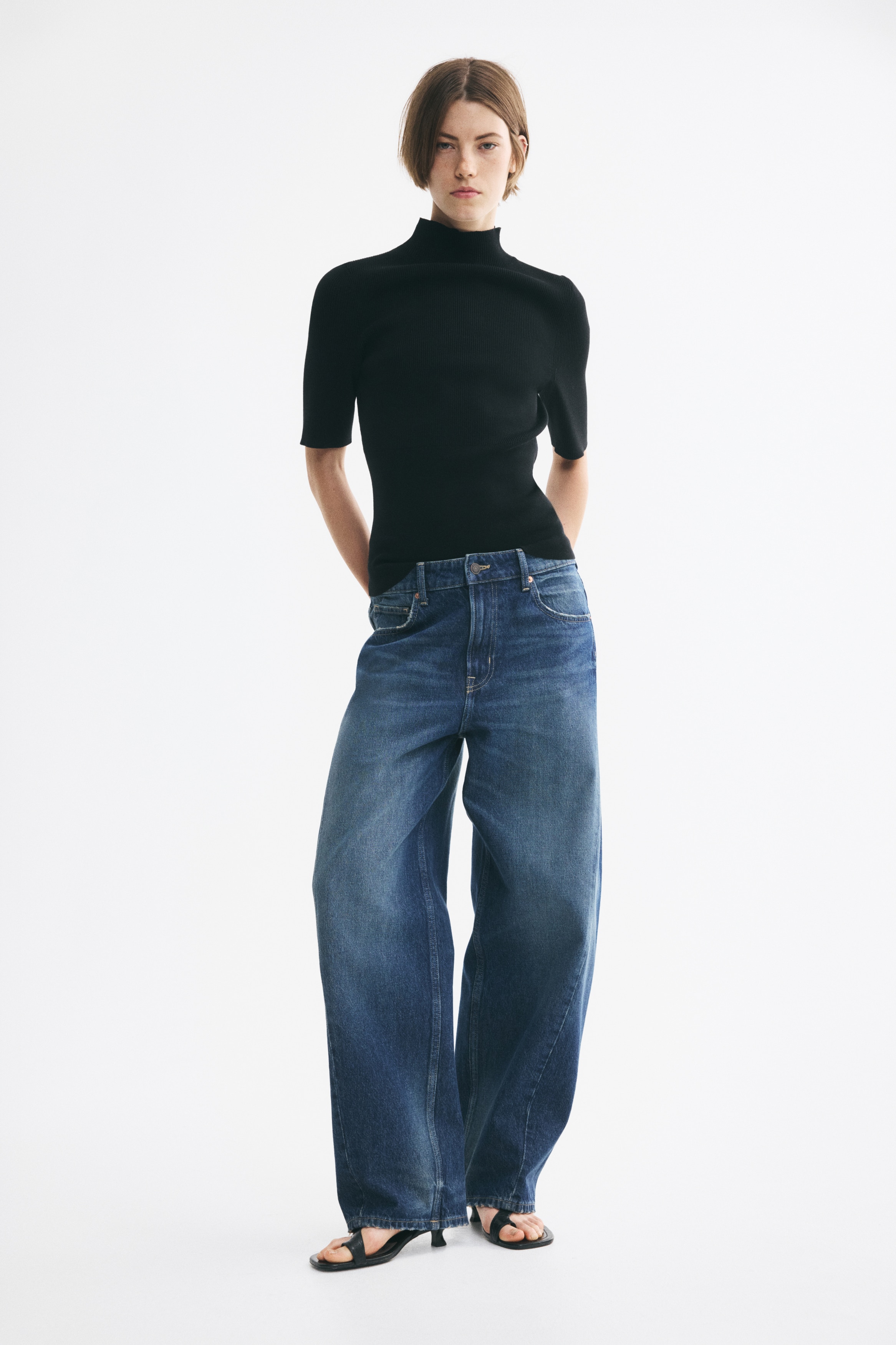 Barrel Regular Waist Jeans - Tamna teksas plava