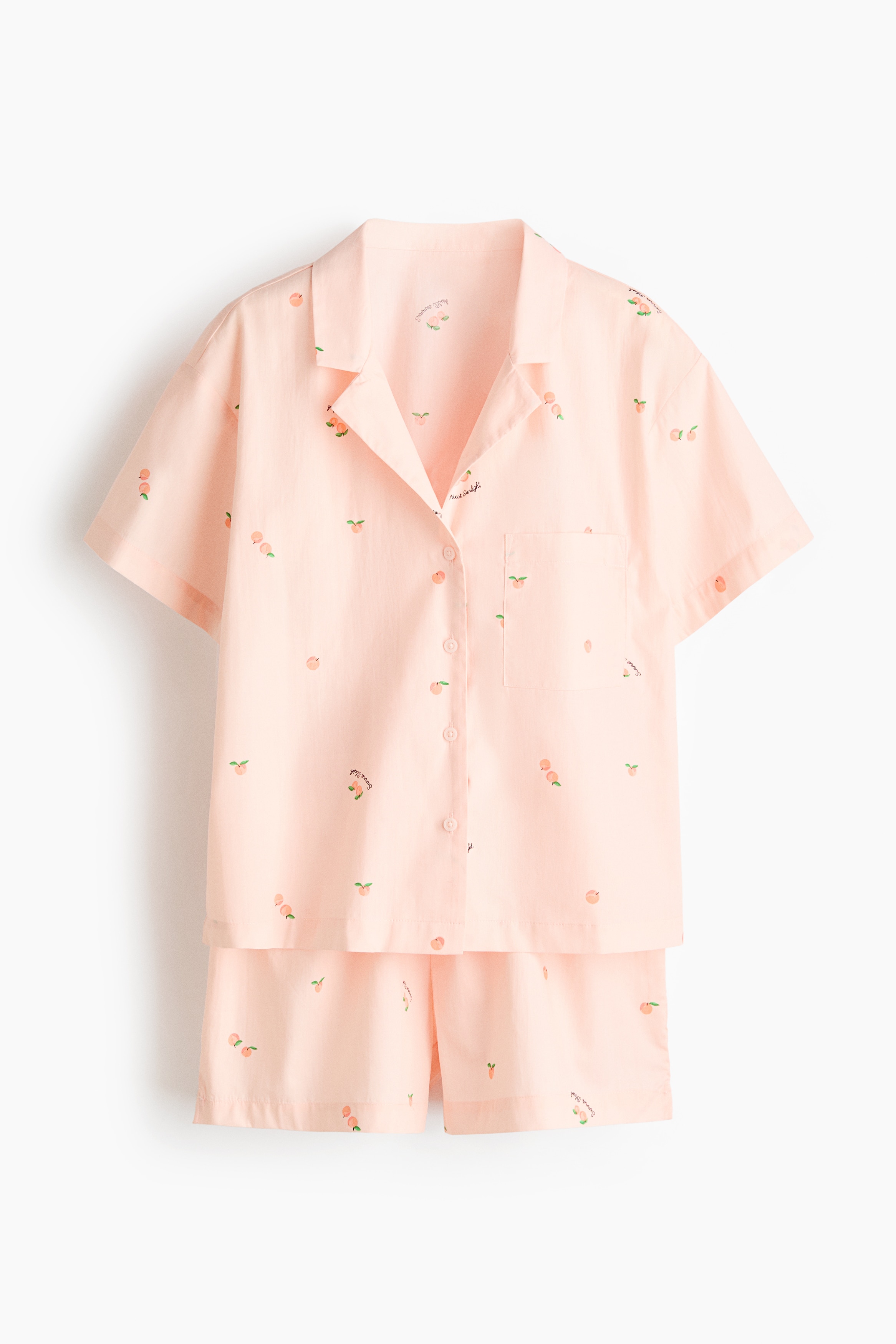 Pigiama con camicia e shorts - Rosa pesca chiaro/albicocche/Azzurro/limoni