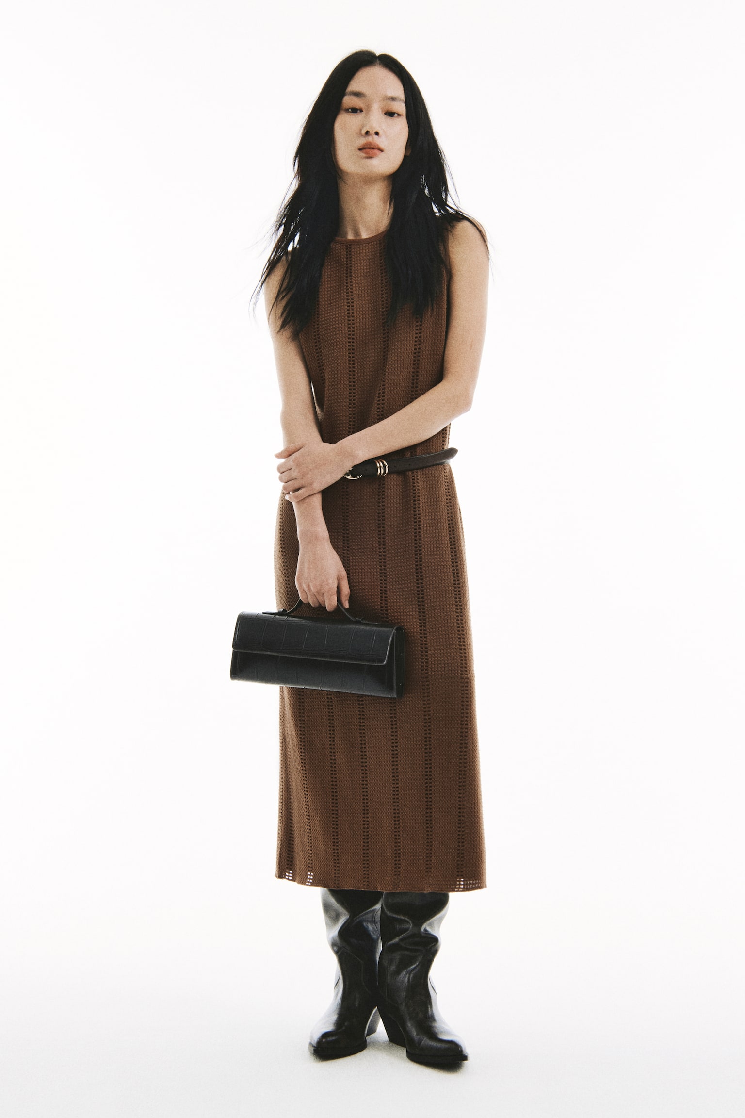 Váy dệt kim vân nổi - Màu nâu/Màu đen - 2