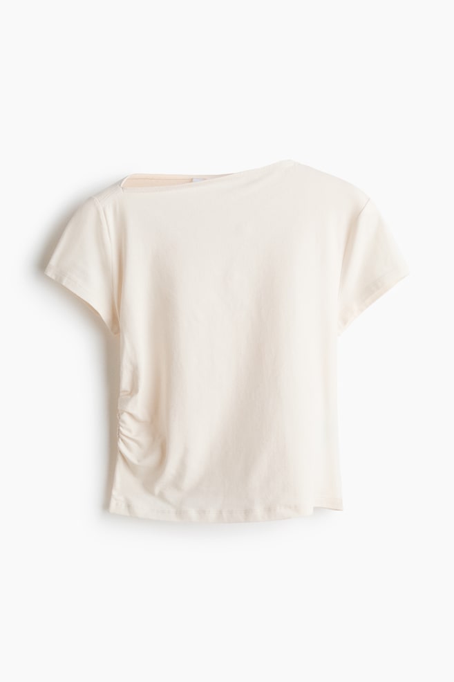 Draped Asymmetric Top - Cream/Black/Dark brown - 1