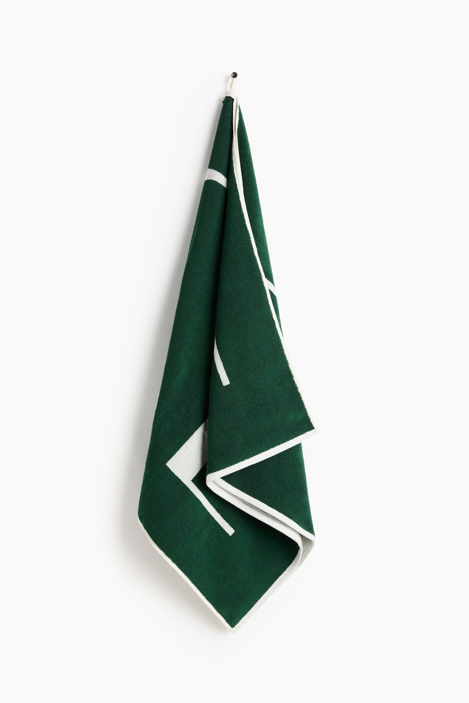 Text-motif cotton beach towel-Dark green/Nice - 1