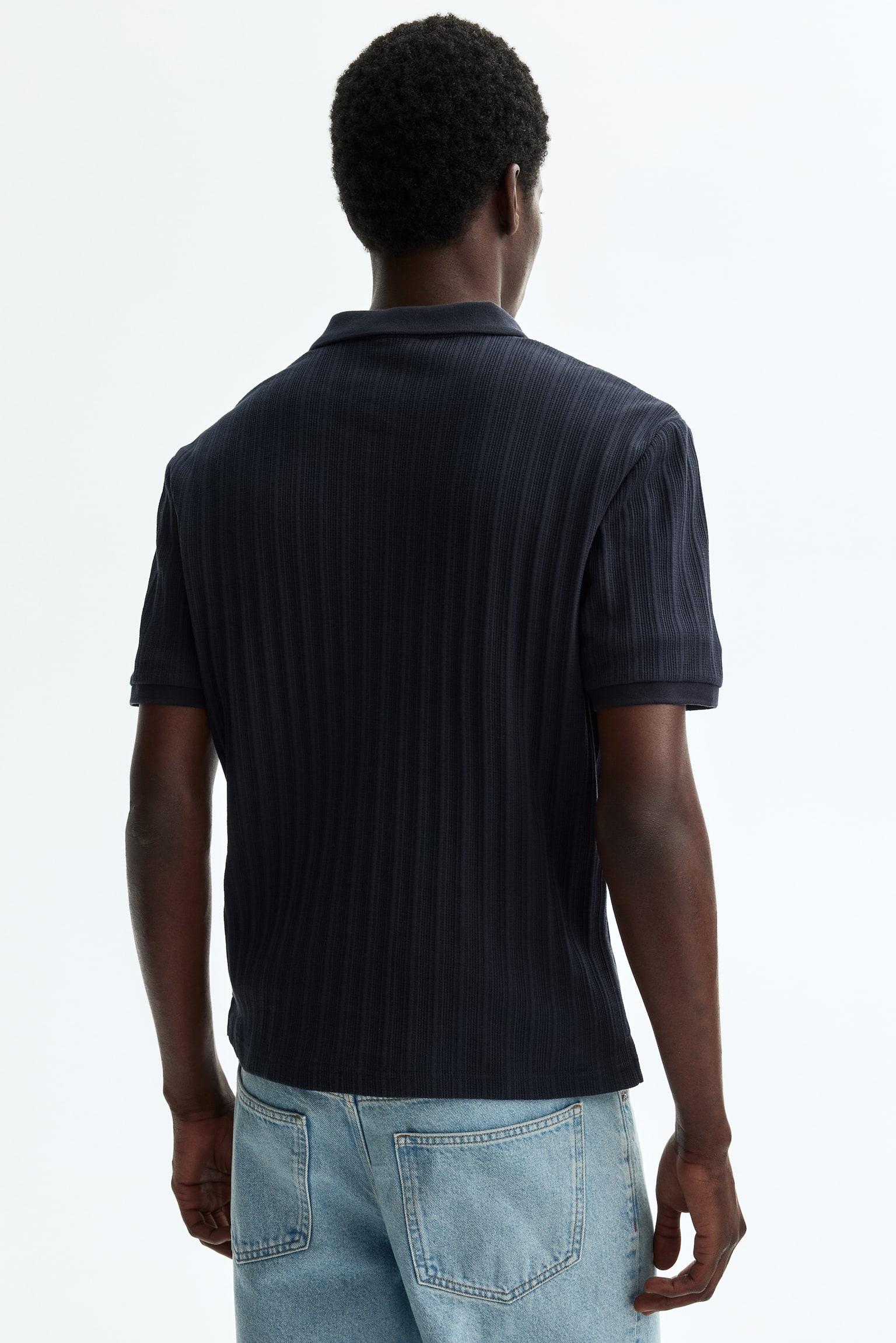 Polo en punto con textura Slim Fit-Azul marino - 4