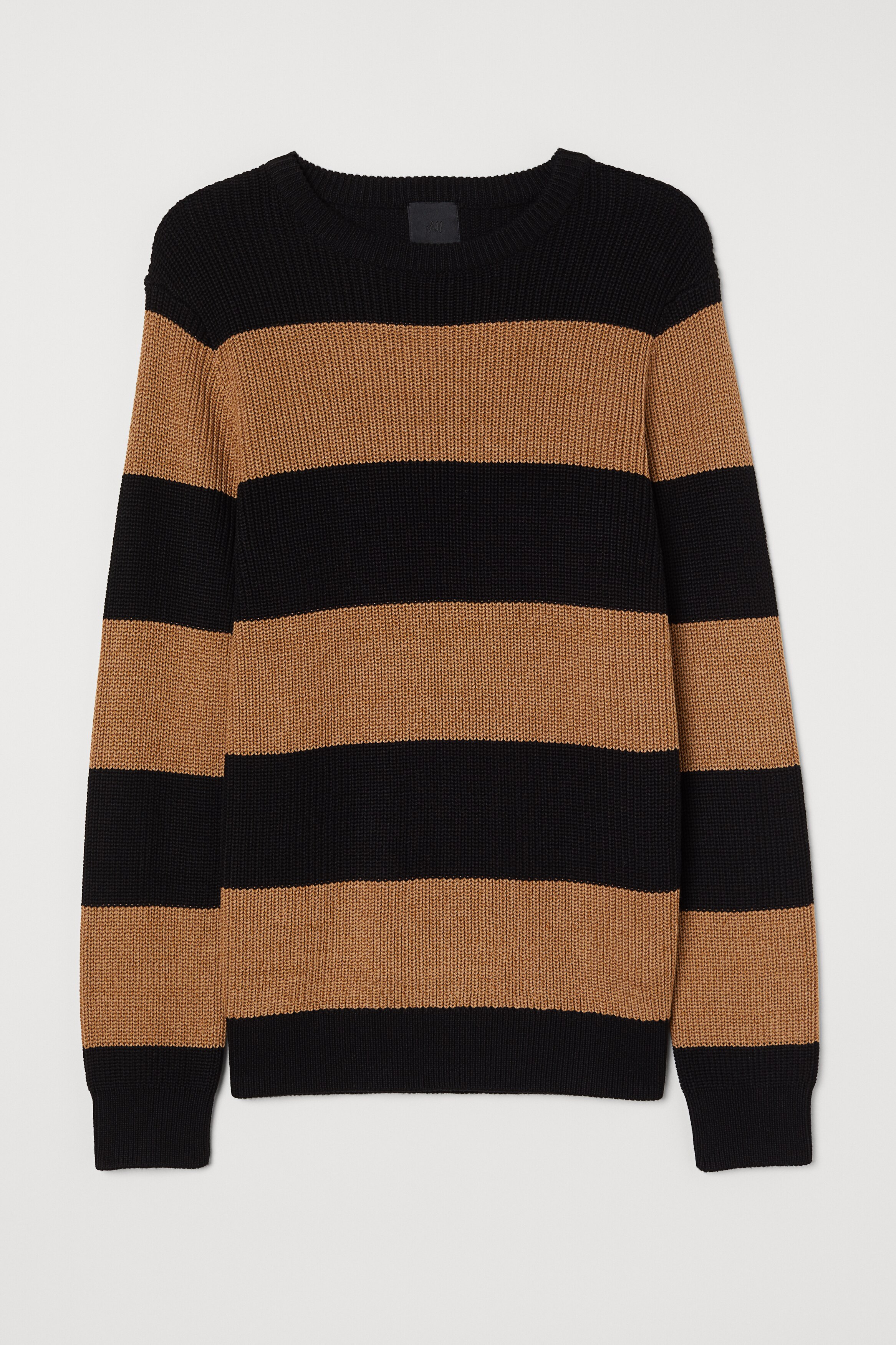 テクスチャードニットセーター - ベージュ／ブラックボーダー - Men
