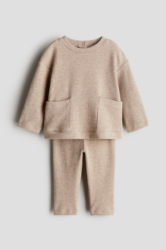 2-piece Cotton Jersey Set - Beige/Light beige - 1
