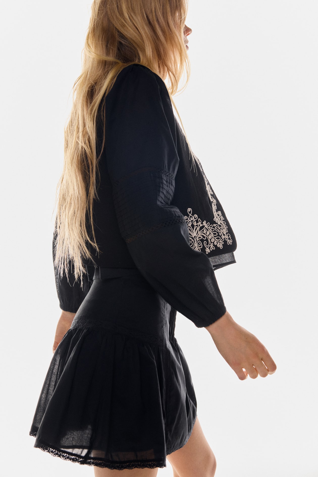 Pintucked Cotton Mini Skirt - image 3
