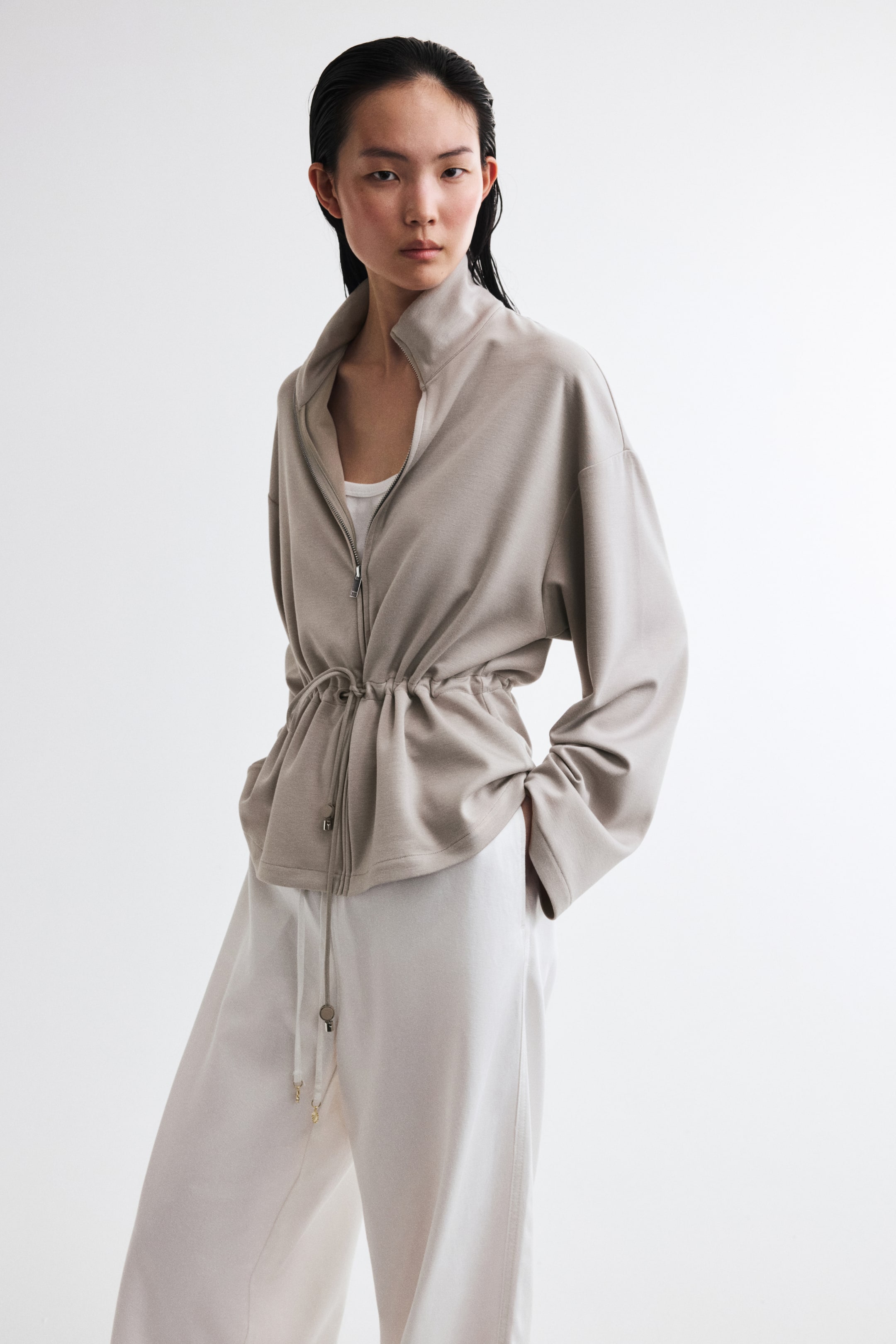 Drawstring-Detail Sweatshirt Jacket