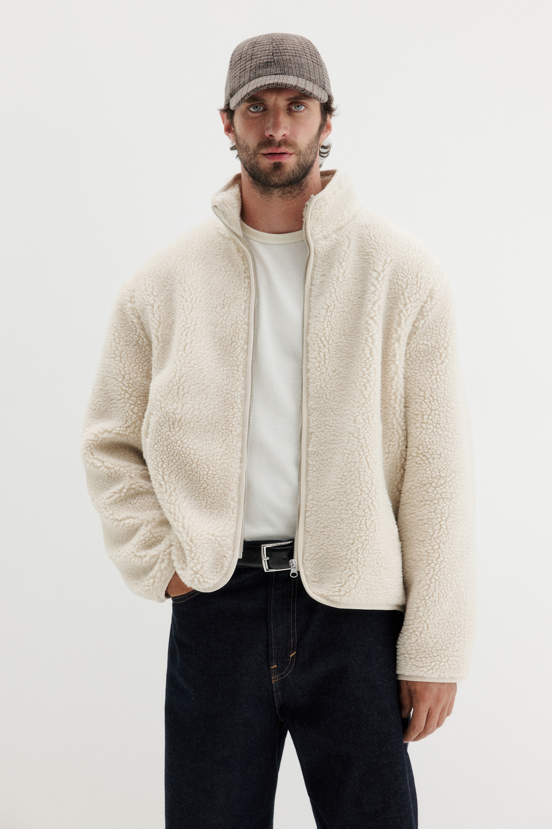 H & M - レギュラーフィット テディジャケット - ベージュ