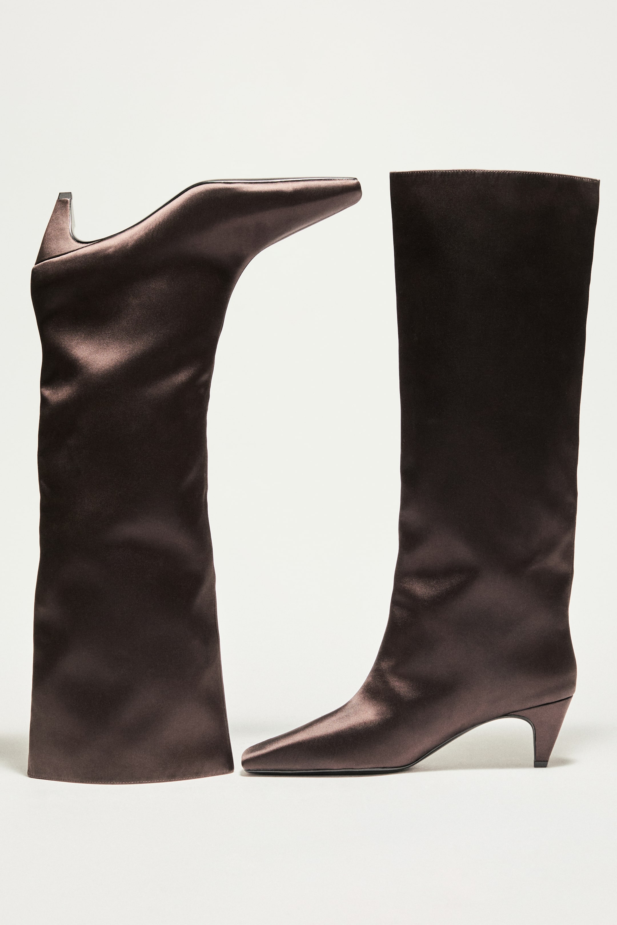 View larger image: Satin knee-high boots - Dark brown - Ladies | H&M 1