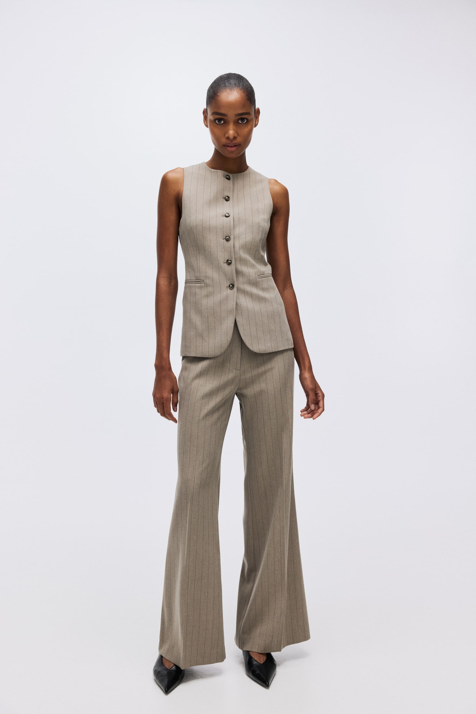 וסט ארוך - בז' אפרפר/פסי סיכה/שחור - 4