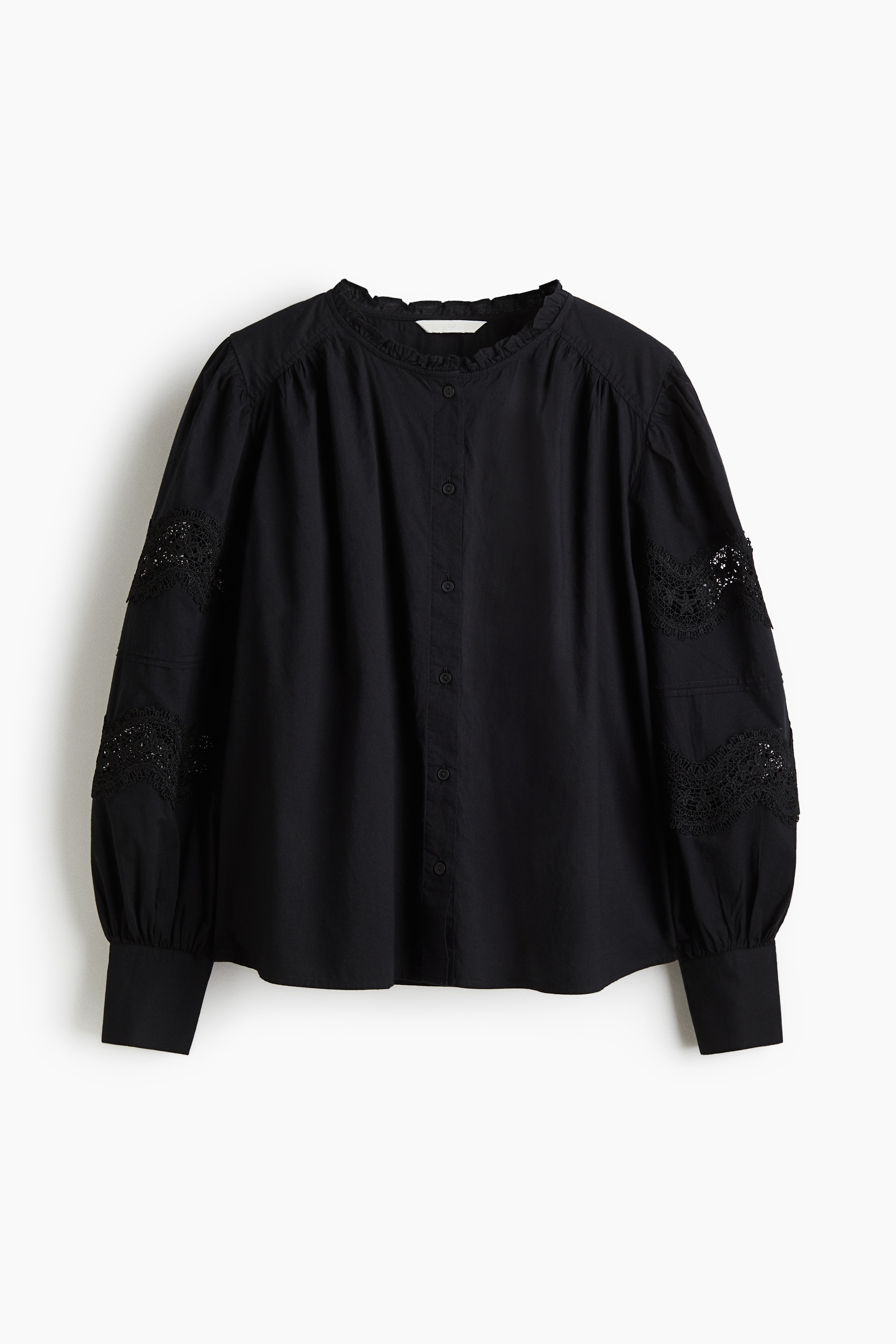 Katoenen bloes met kant - Zwart