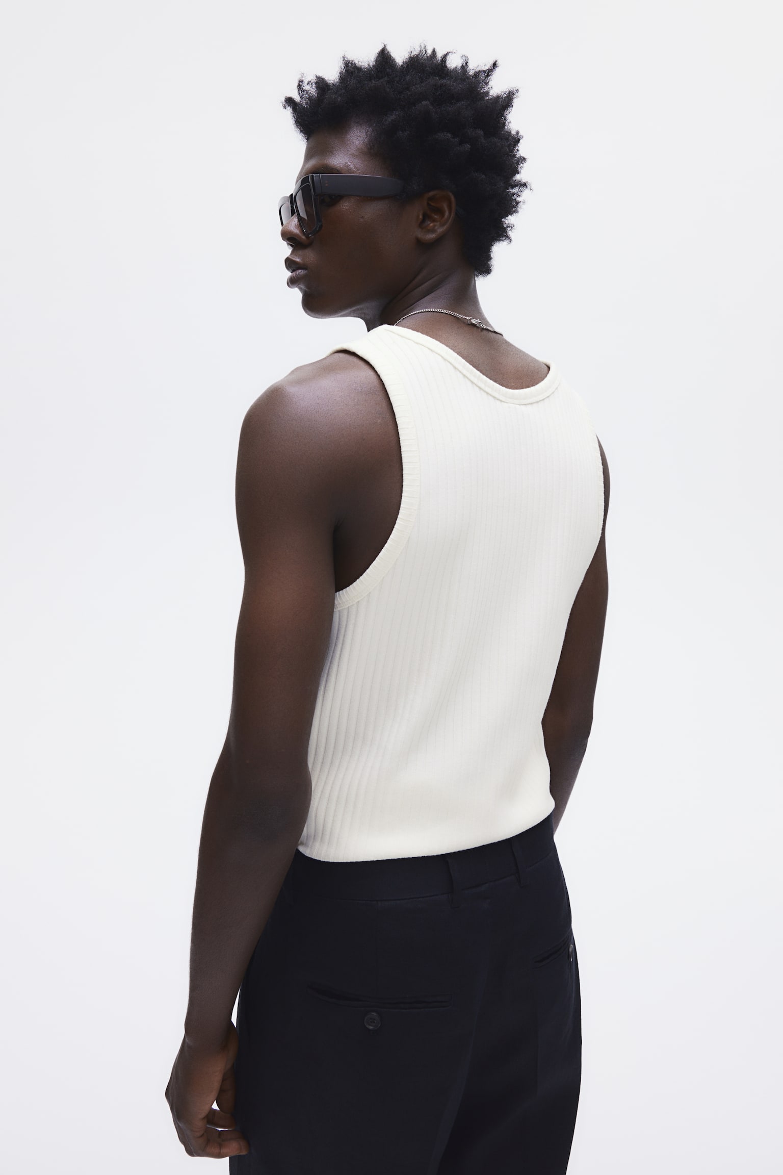 Slim Fit Wide-ribbed vest top - Cream/Dark grey marl/Black - 3