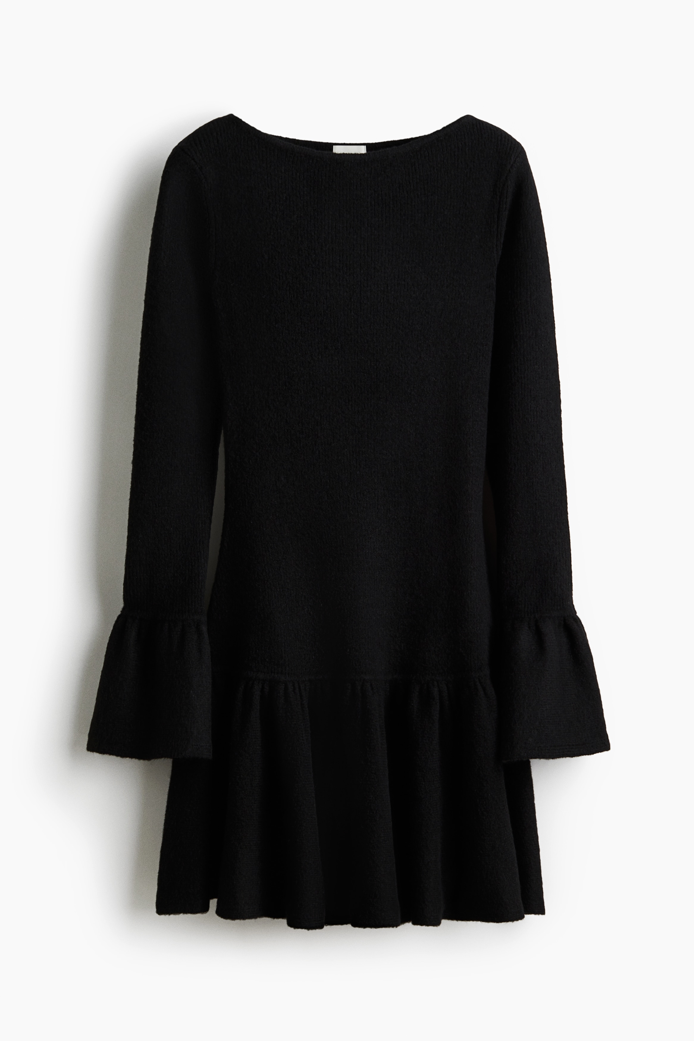 Flounced Rib-Knit Dress - Black