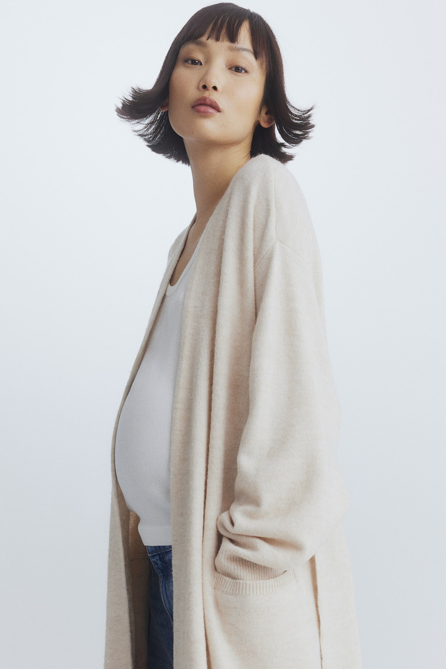 MAMA Before & After Tie-belt cardigan - Light beige marl - 5