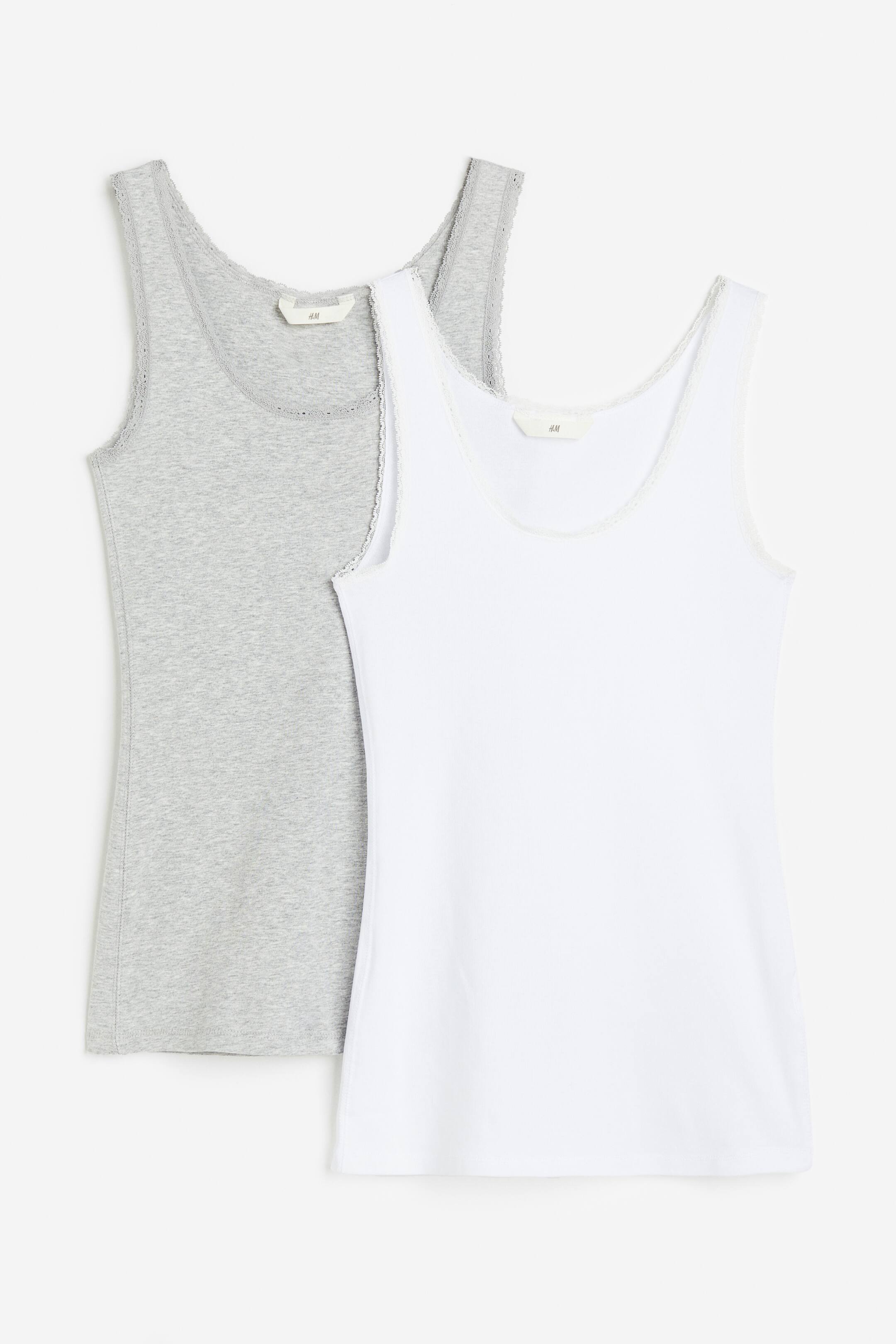 View larger image: 2-pack Lace-trimmed Tank Tops - Light gray melange/white - Ladies | H&M PH 1