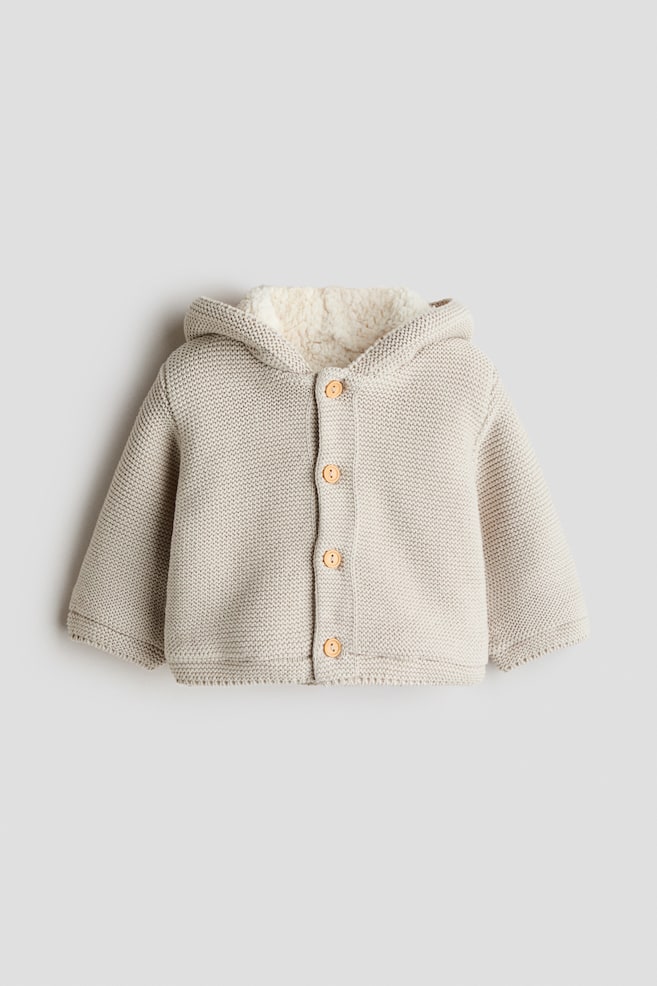 Cárdigan con capucha y forro de borreguito - Beige claro/Rosa claro - 1