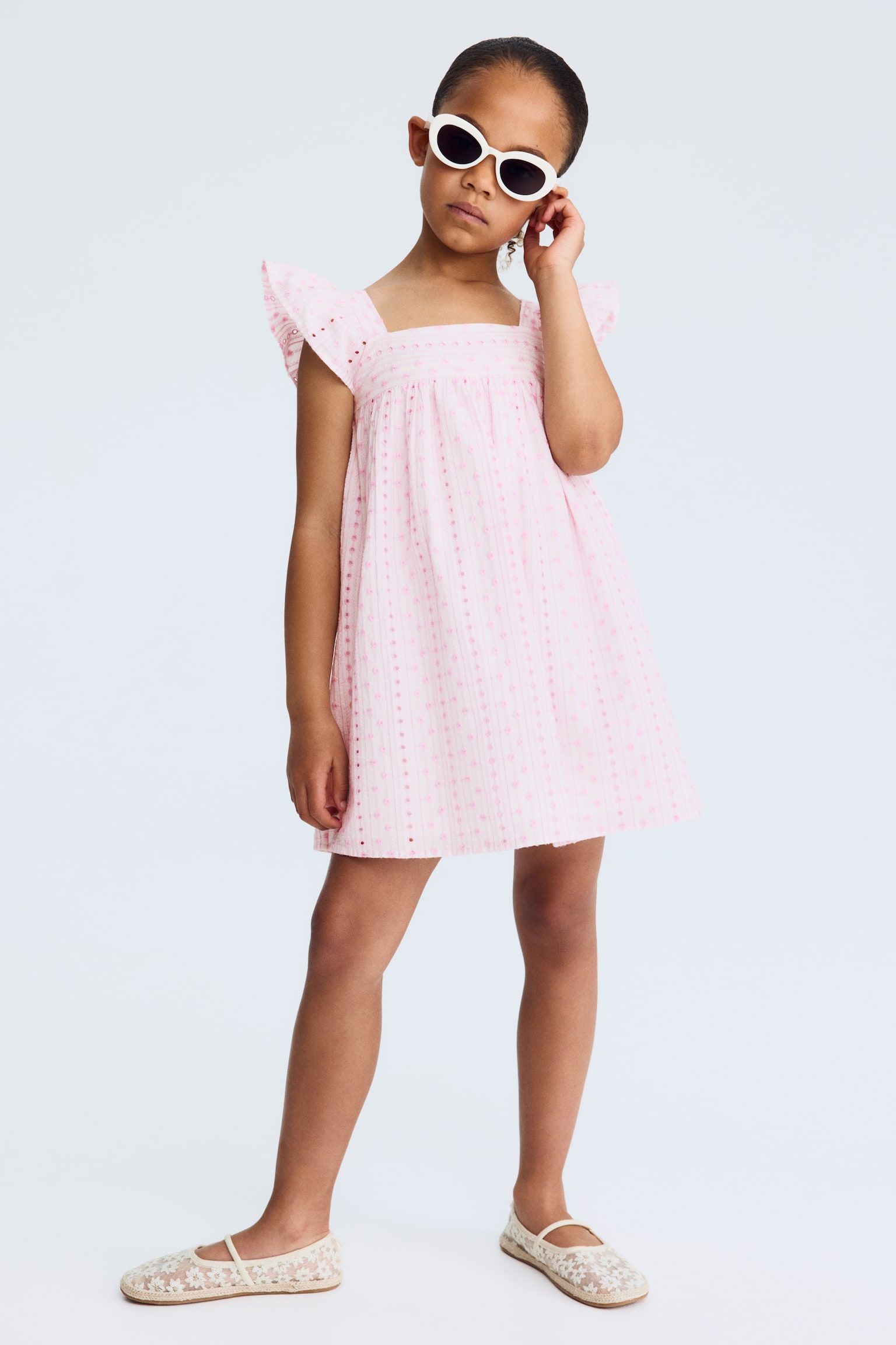 Embroidered cotton dress - White/Light pink - 1