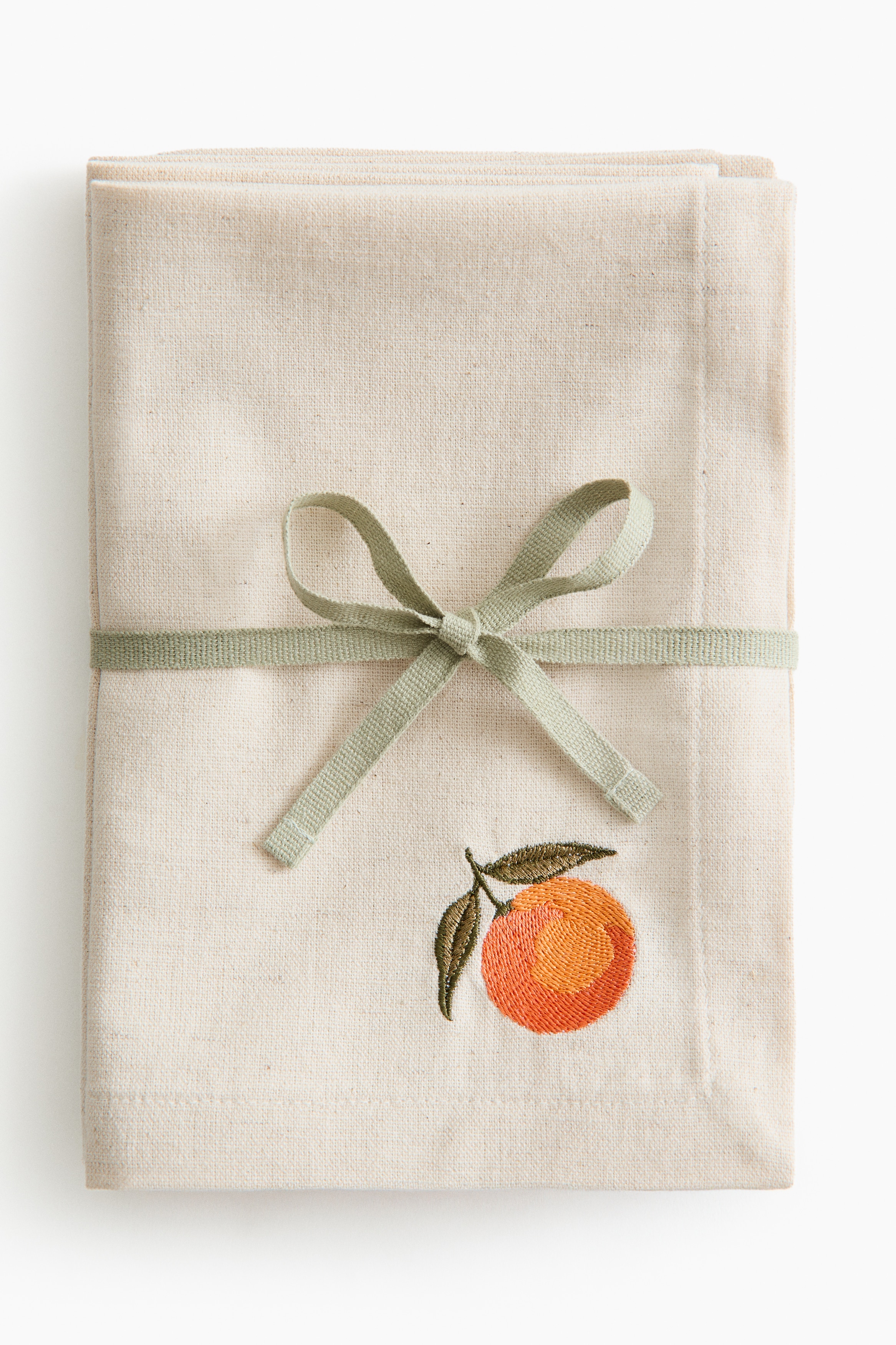 4-pack embroidery-detail linen-blend napkins - Beige clair/orange