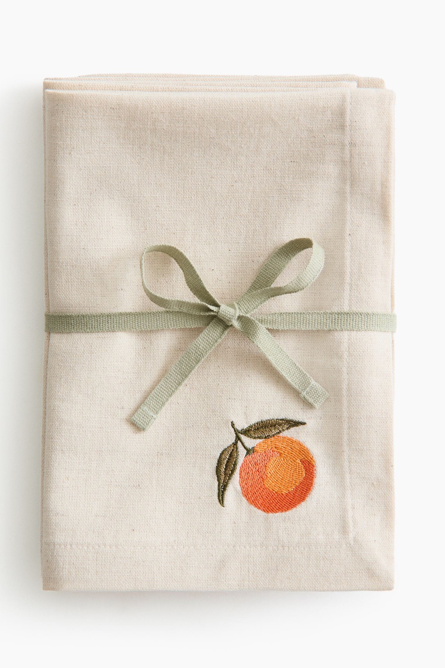 4-Pack Embroidered-Detail Linen-blend Napkins - Light beige/orange/White/Buon Appetito