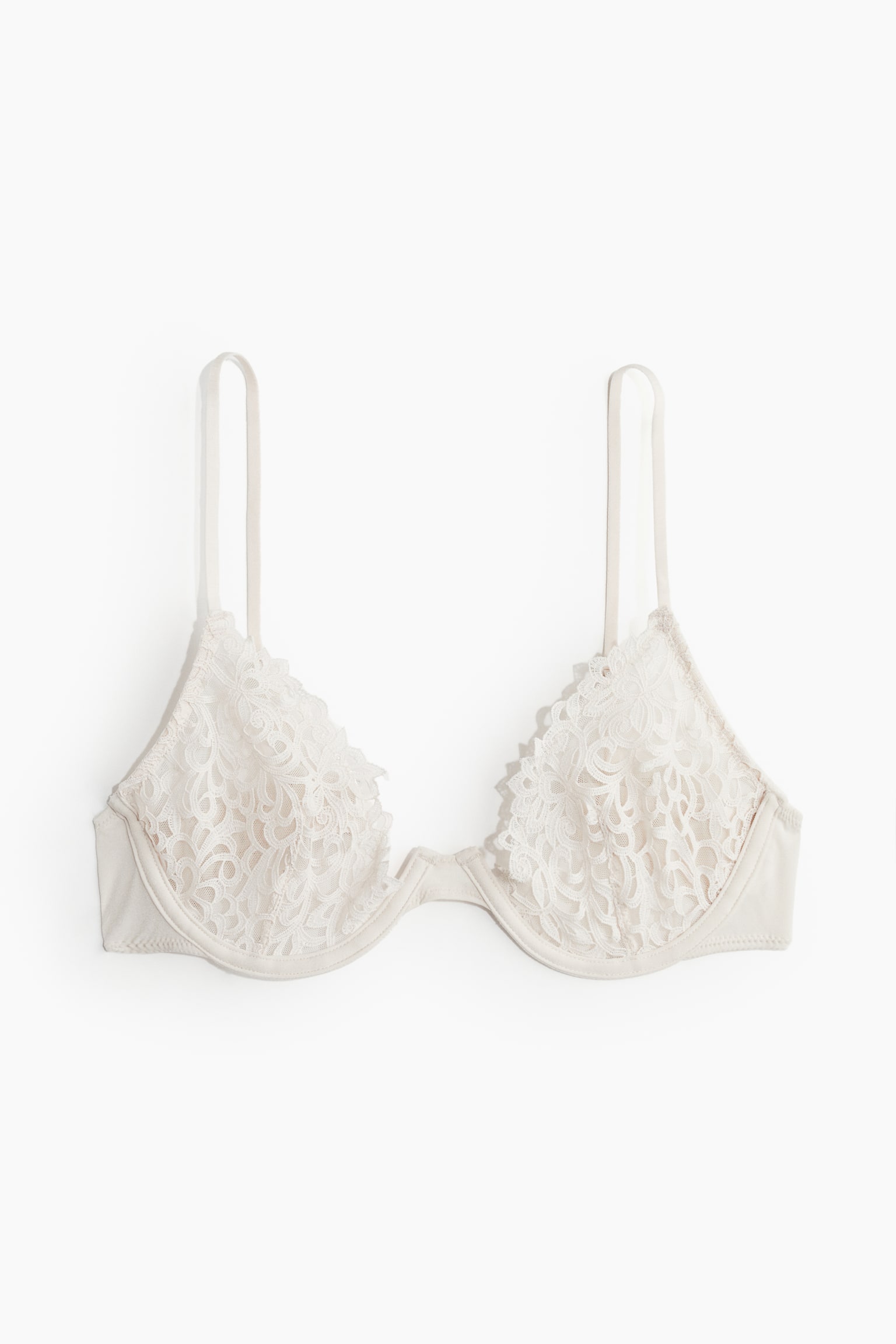 Non Padded Embroidered Plunge Bra - Pale beige - 1