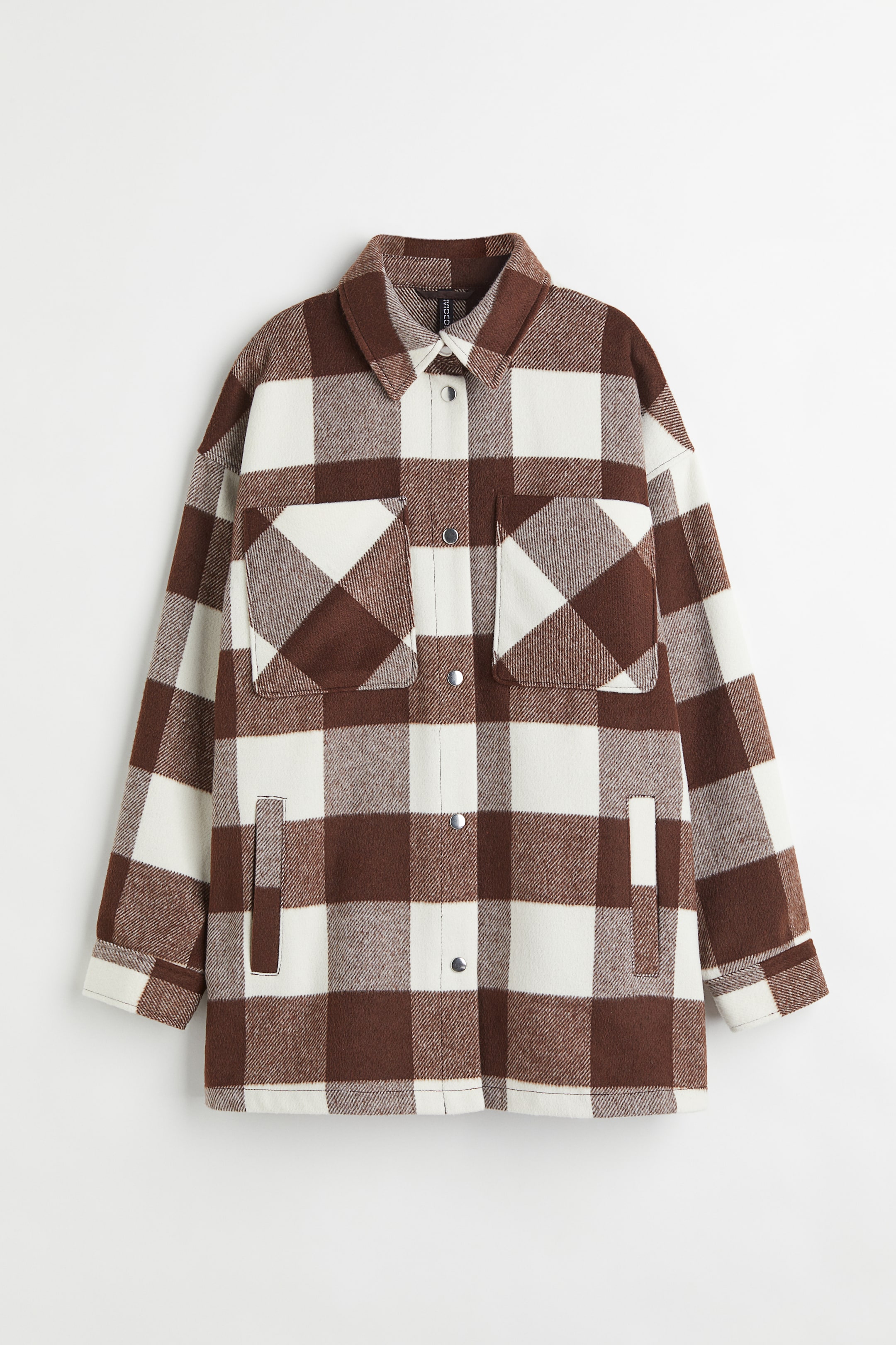 Brushed twill shacket - Dark brown/Checked - Ladies | H&M GB