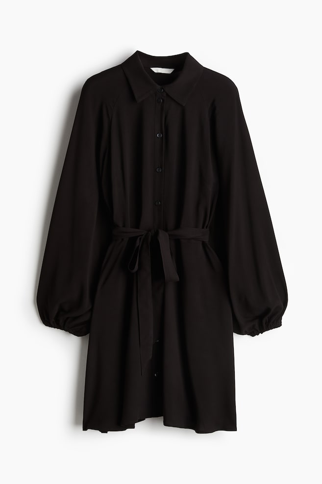 Vestido camisero con mangas globo - Negro - 1