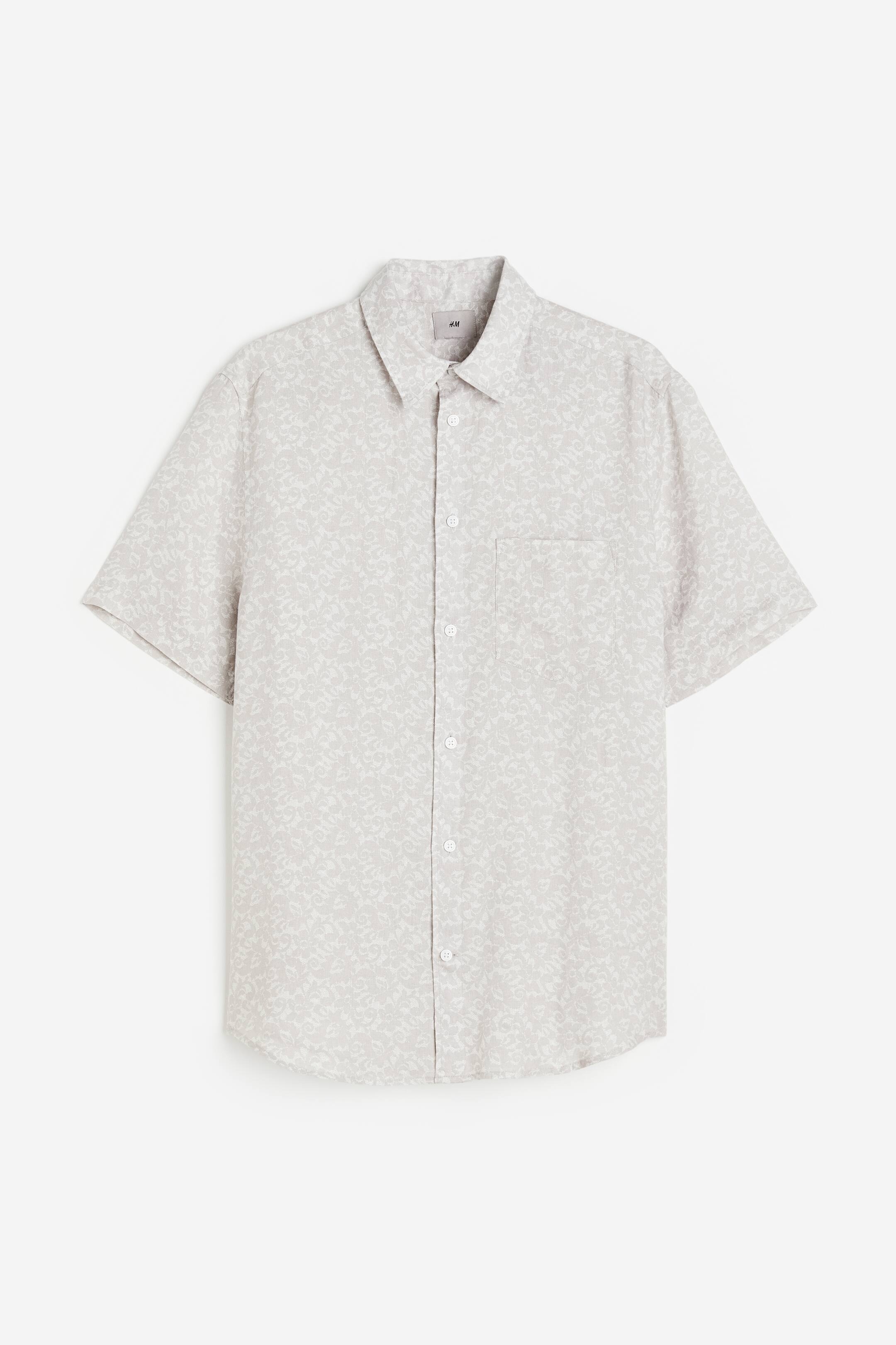 View larger image: Regular Fit Short-sleeved Linen Shirt - Light beige/patterned - Men | H&M PH 1