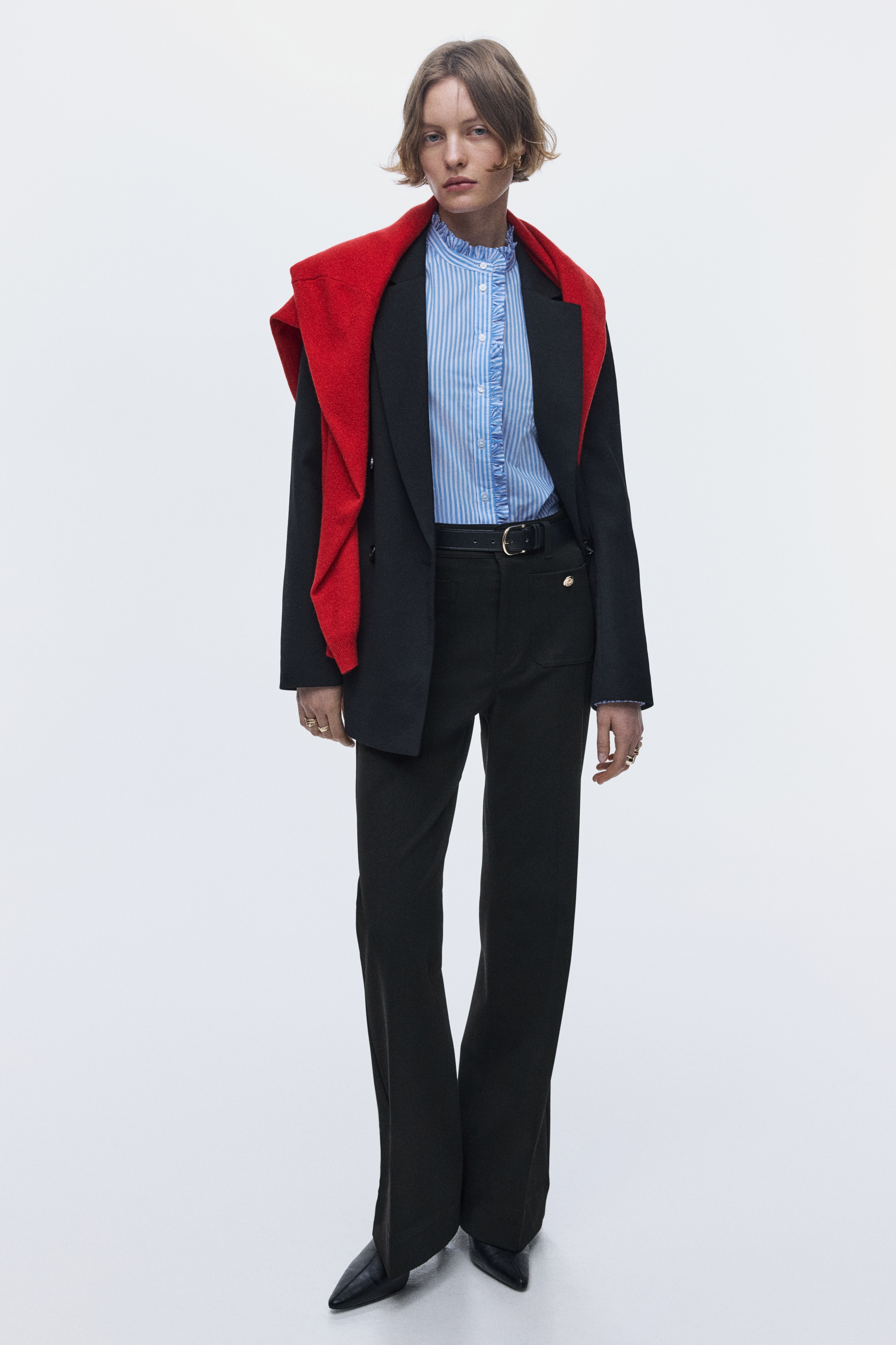 Flared twill trousers
