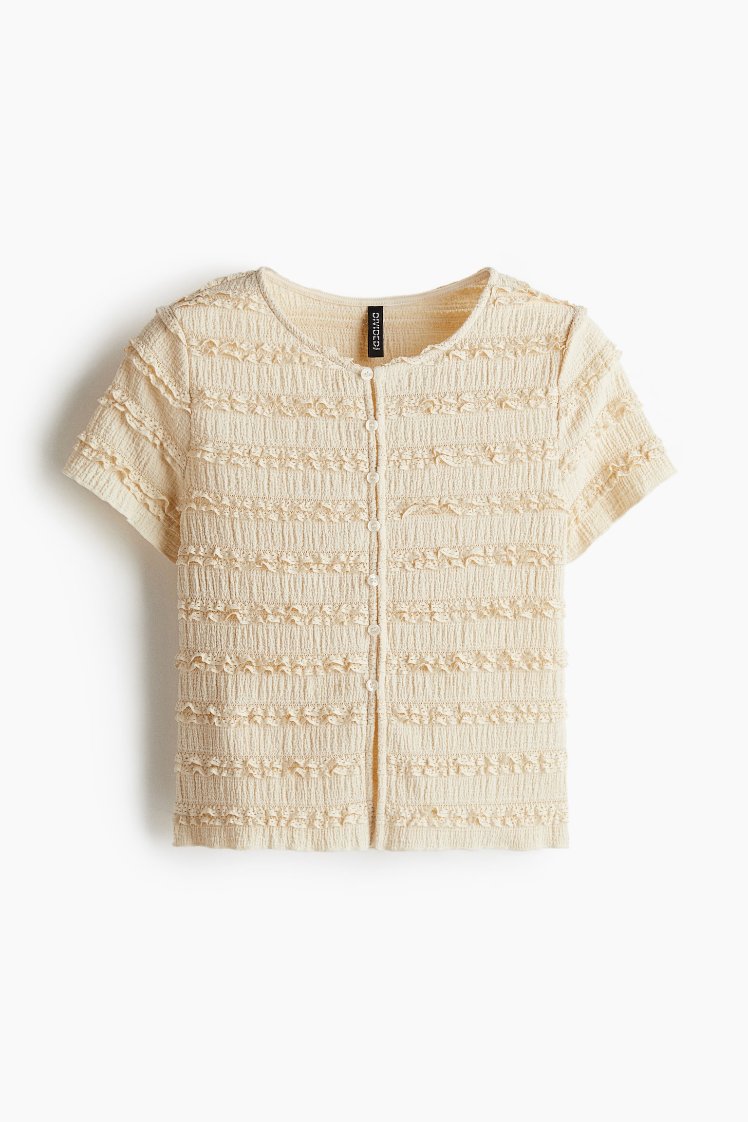 Áo cài khuy trước viền diềm nhún - Màu be nhạt - 1