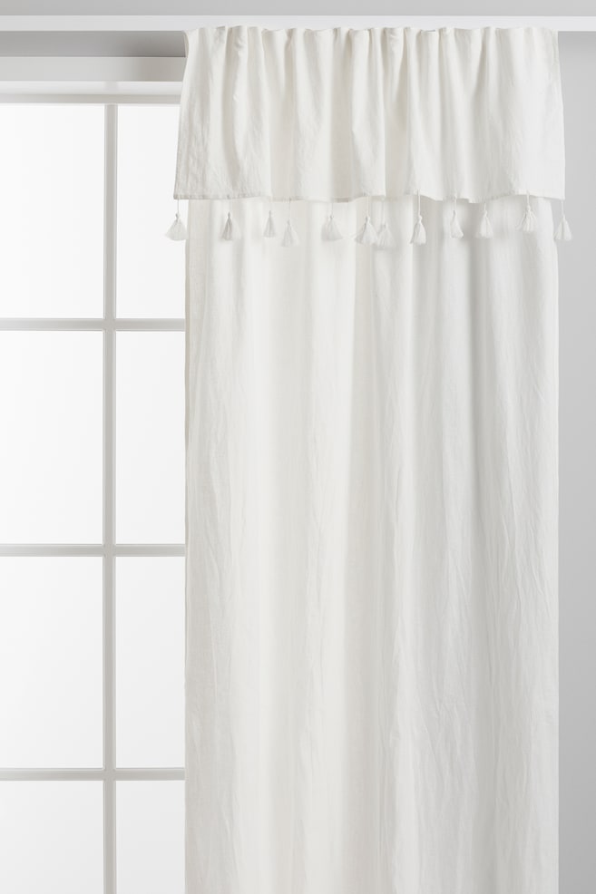 2-pack tasselled curtain lengths - White/Light beige/Light greige/Beige - 1