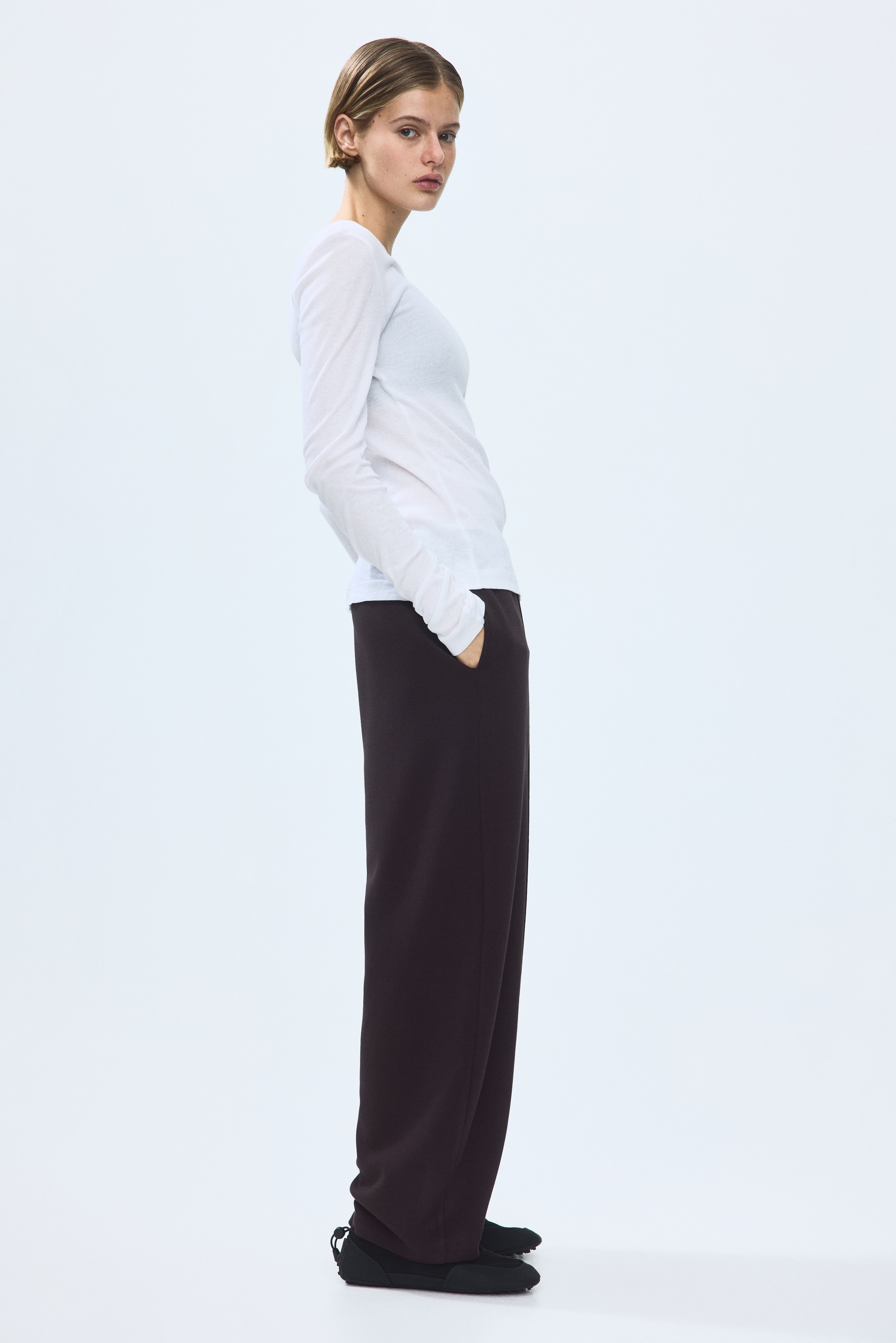 Viscose-Blend Barrel-Leg Pants - Dark brown/Light beige/Navy blue