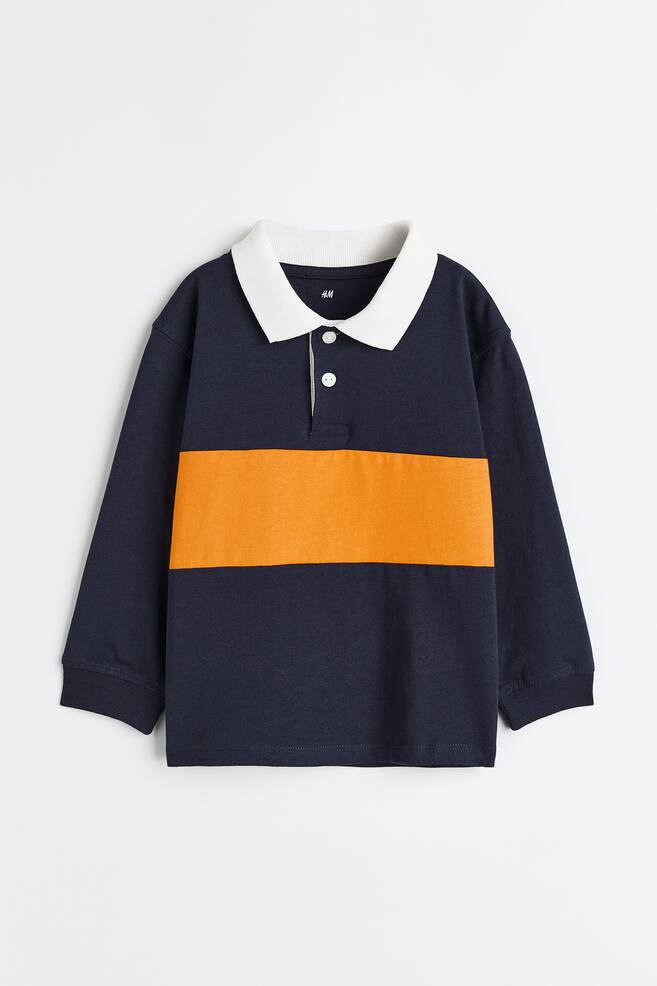 Cotton rugby shirt - Navy blue/Orange - 1