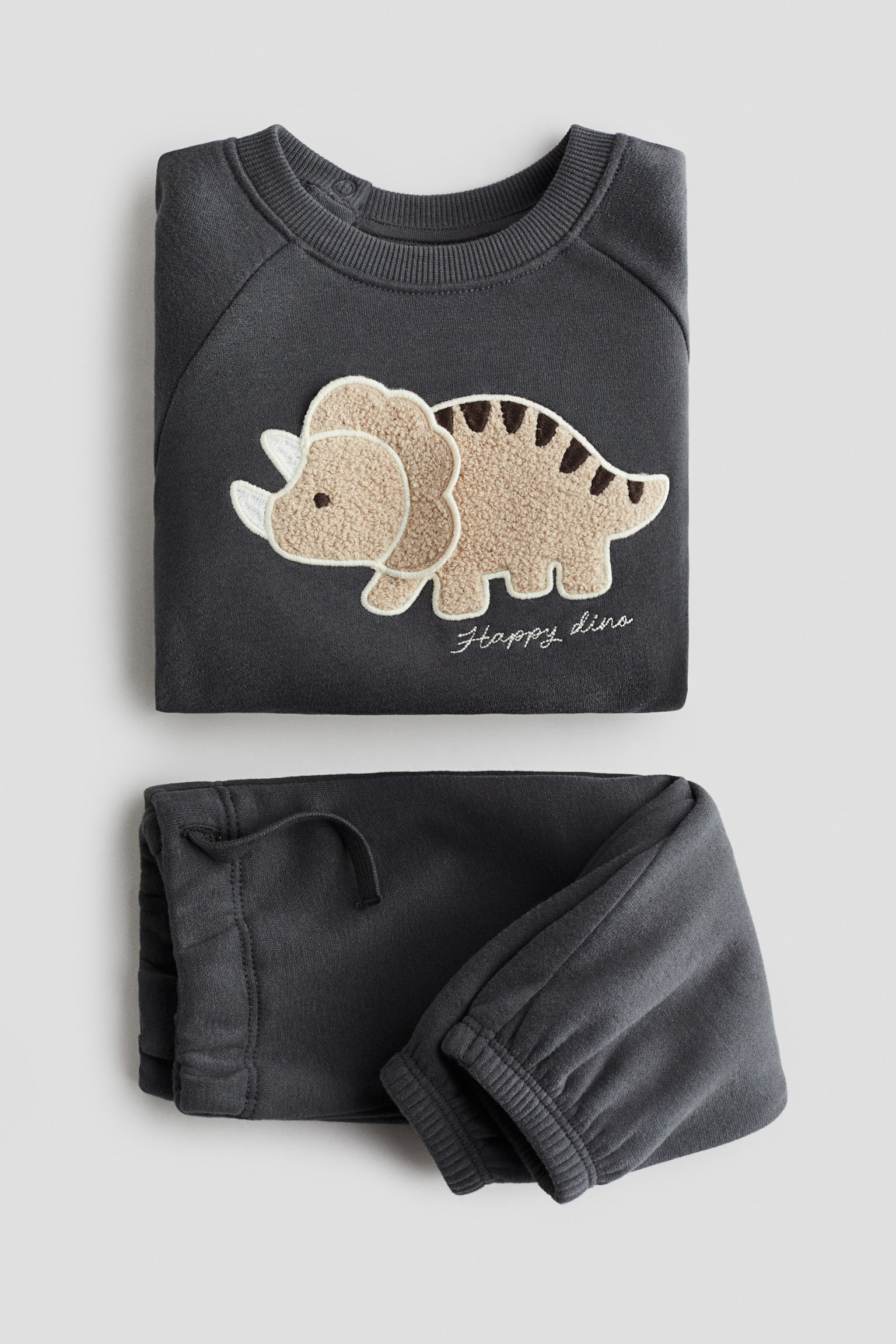 2-piece teddy-detail sweatshirt set - Dark grey/Dinosaur/Beige/Bear - 2