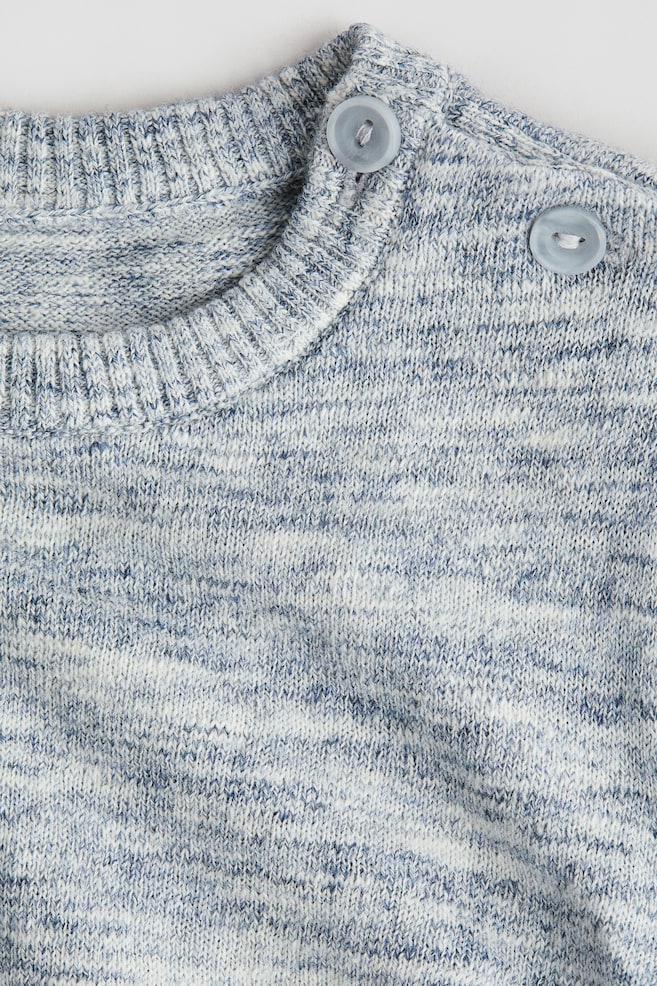 Cotton-Knit T-Shirt-Blue melange - 2