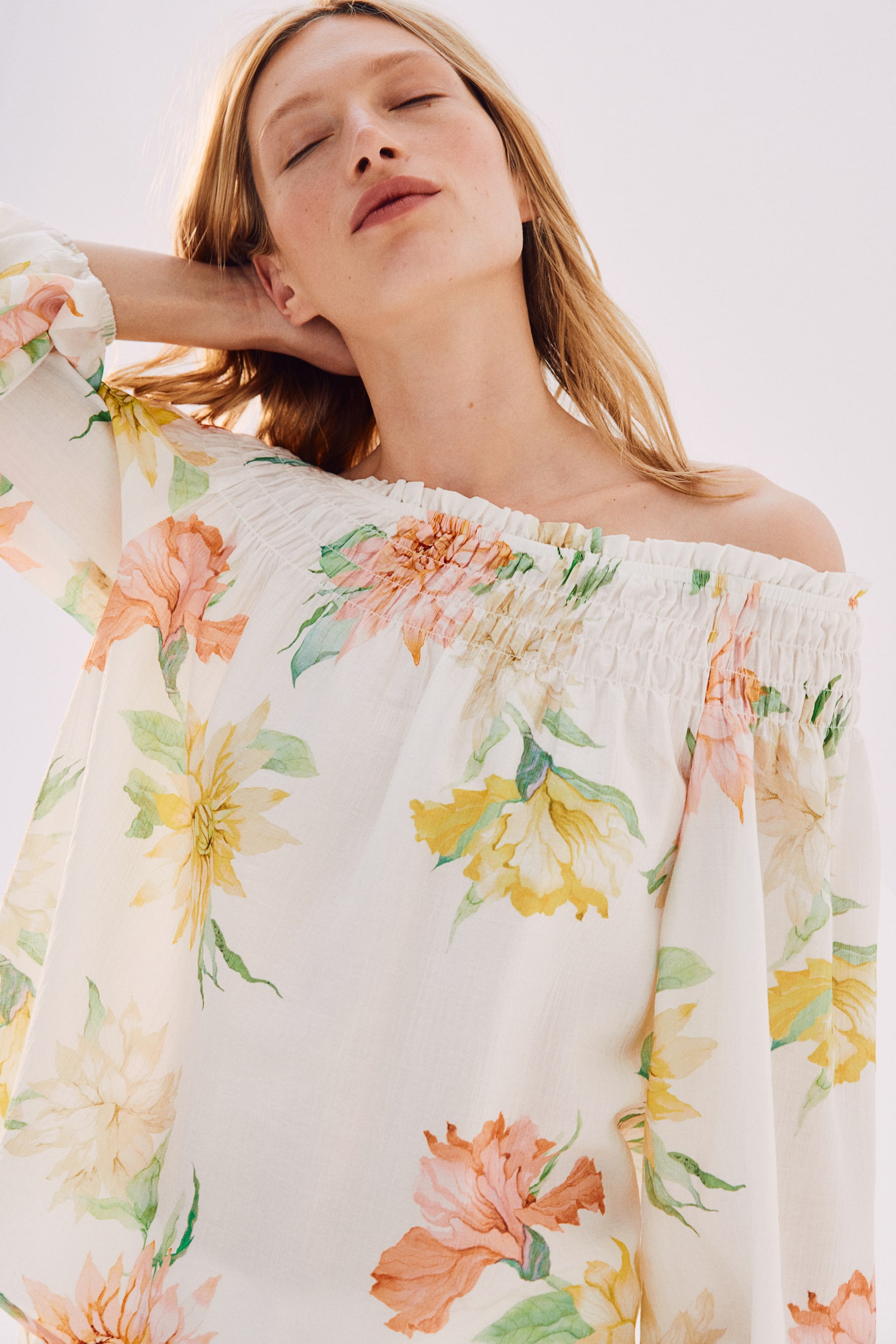 Off The Shoulder Blouse - White/Floral/White/Pink floral/Cream/Red floral - 5