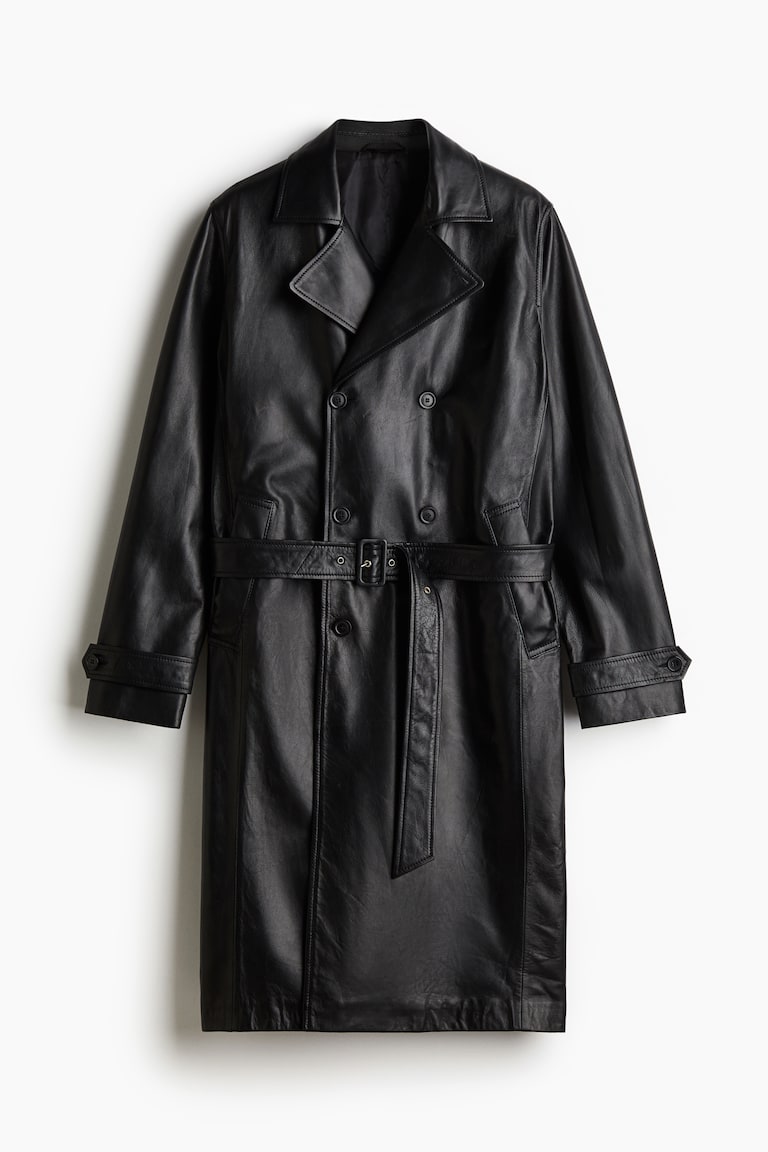 Leather Jacket Trench Coat Double Breasted Mens Double-Breasted