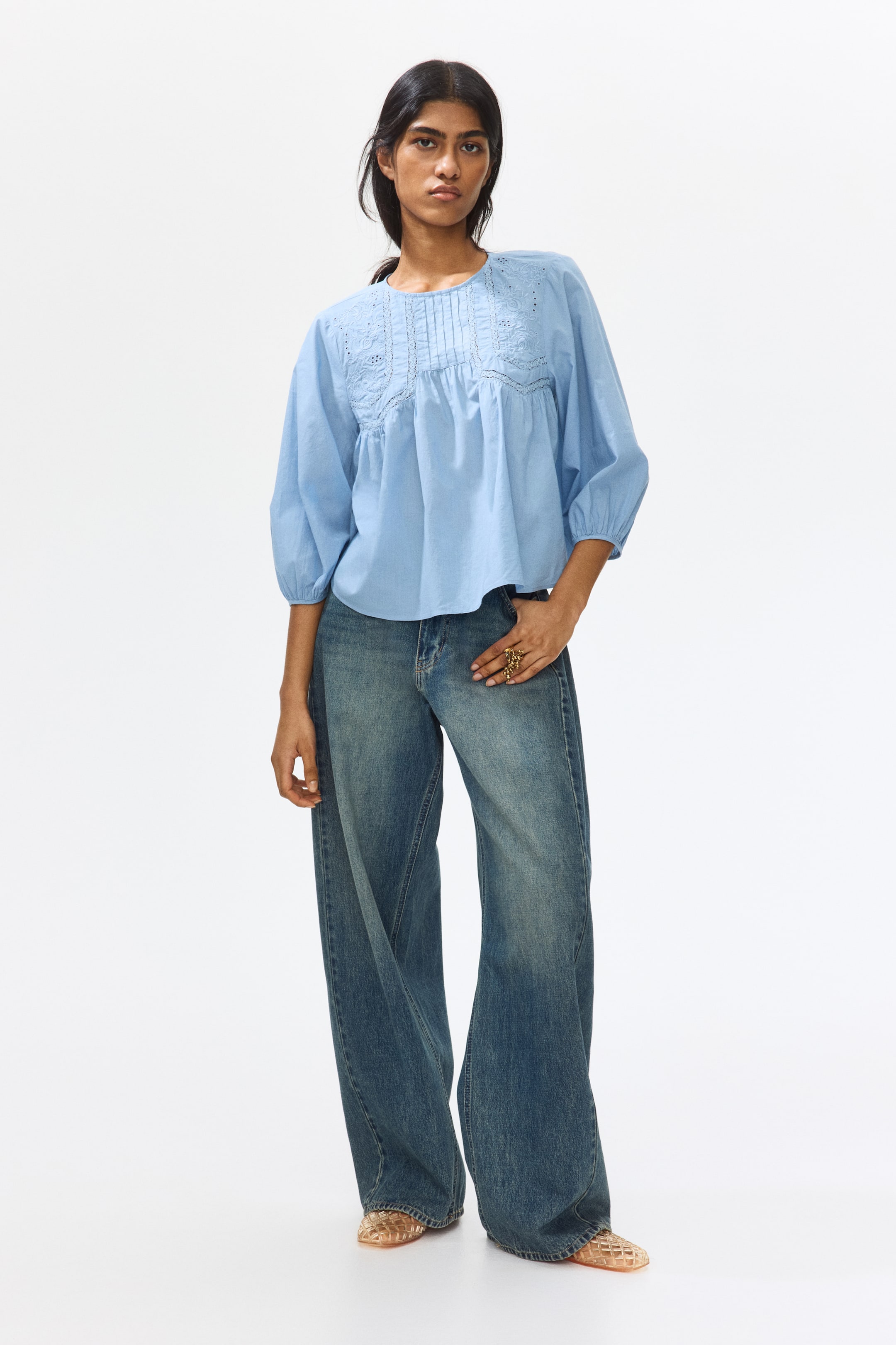 View larger image: Loose-fit cotton blouse - Dusty blue - Ladies | H&M IN 1