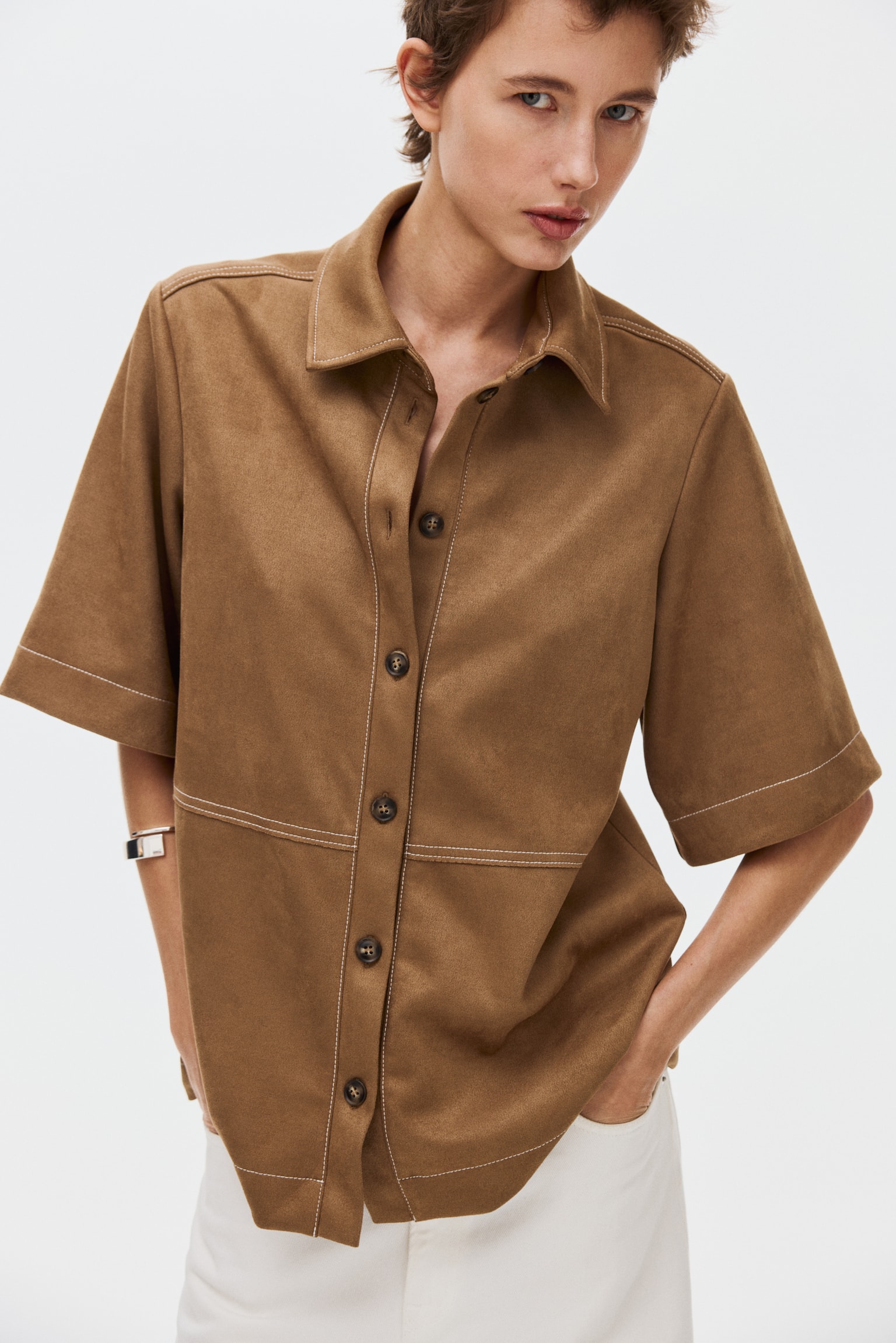 Short-sleeved shirt - Dark beige - 1